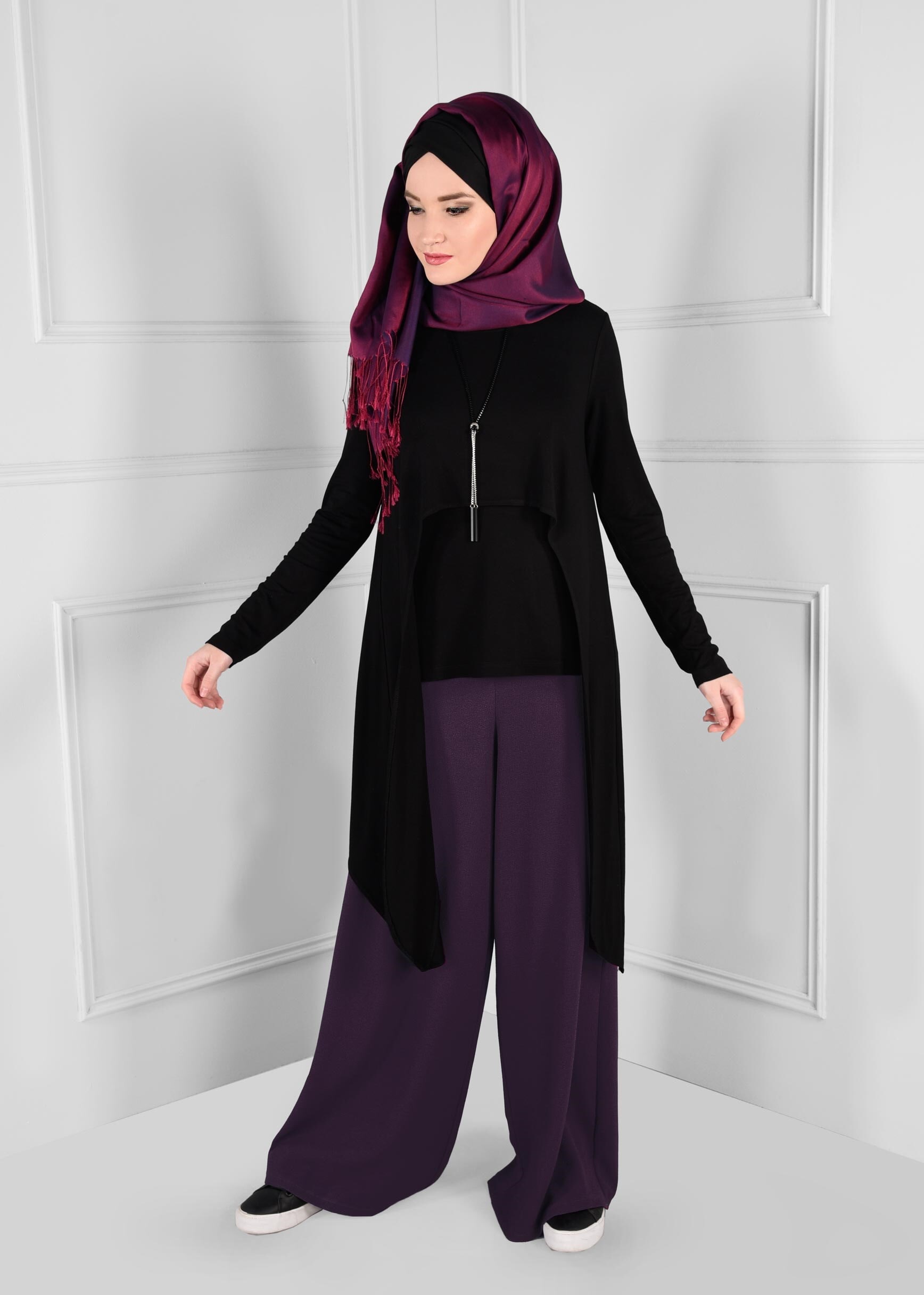 Tesettür giyim MOR SALAŞ KREP PANTOLON 7228