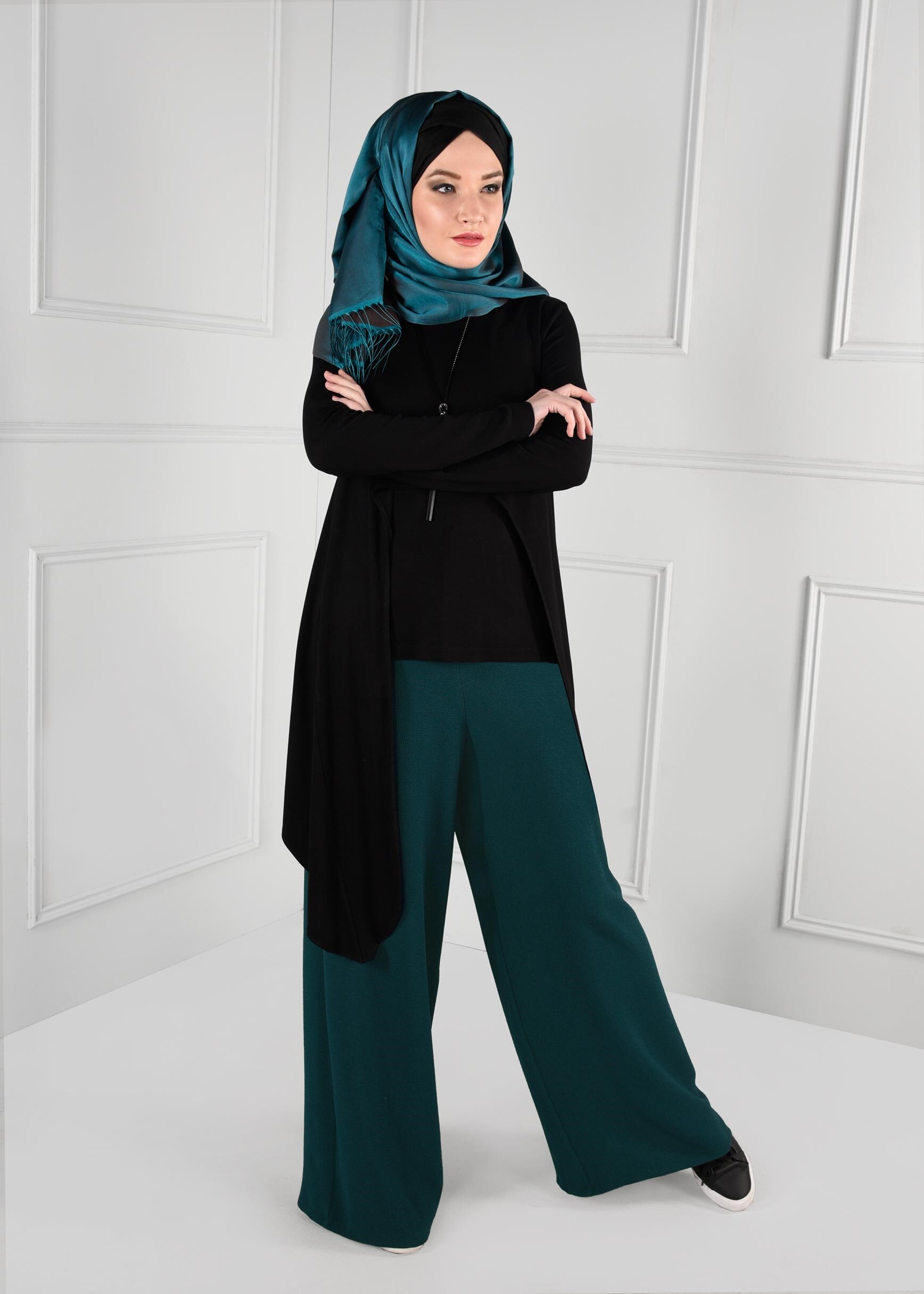 Tesettür giyim MAVİ SALAŞ KREP PANTOLON 7228