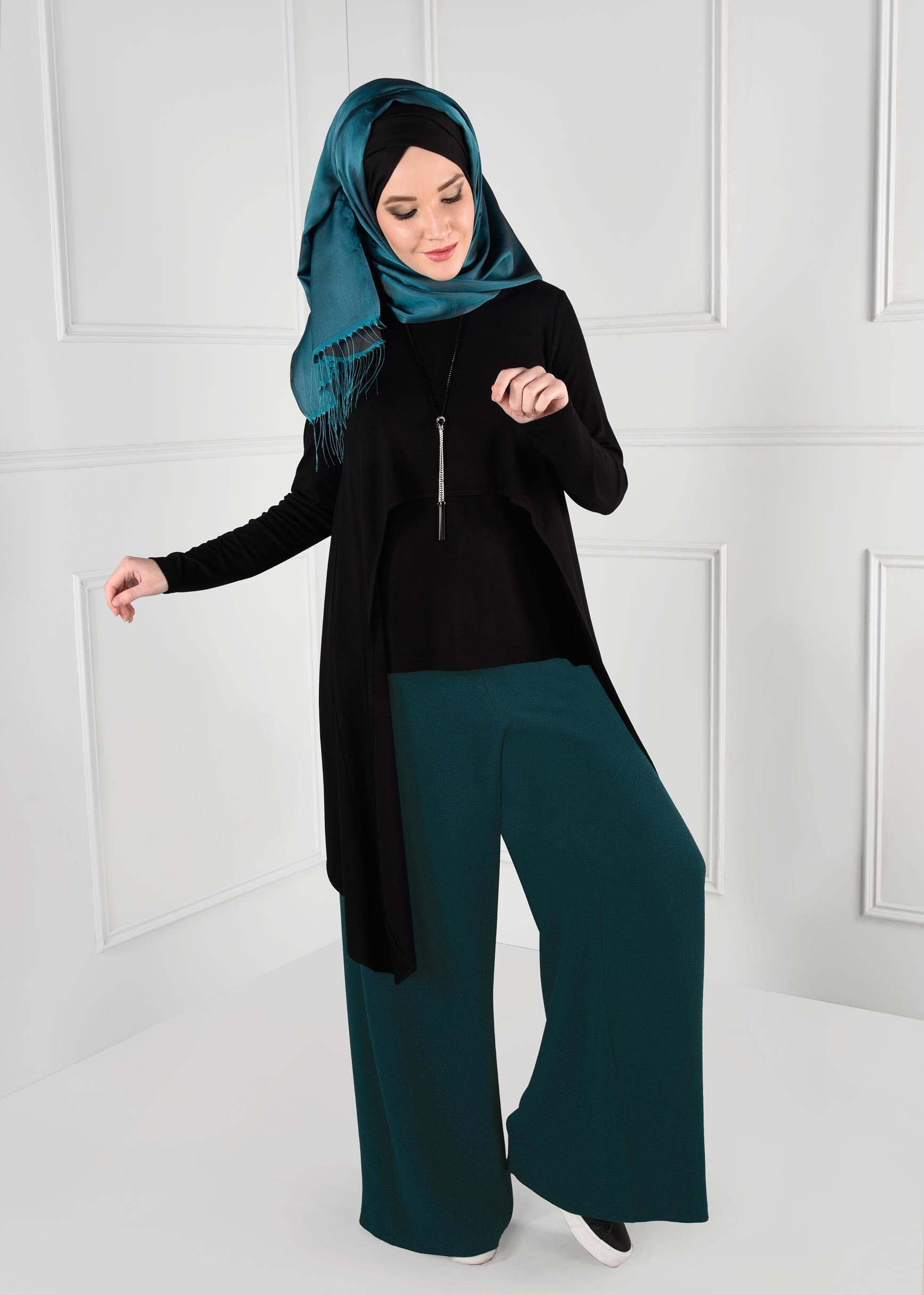 Tesettür giyim MAVİ SALAŞ KREP PANTOLON 7228