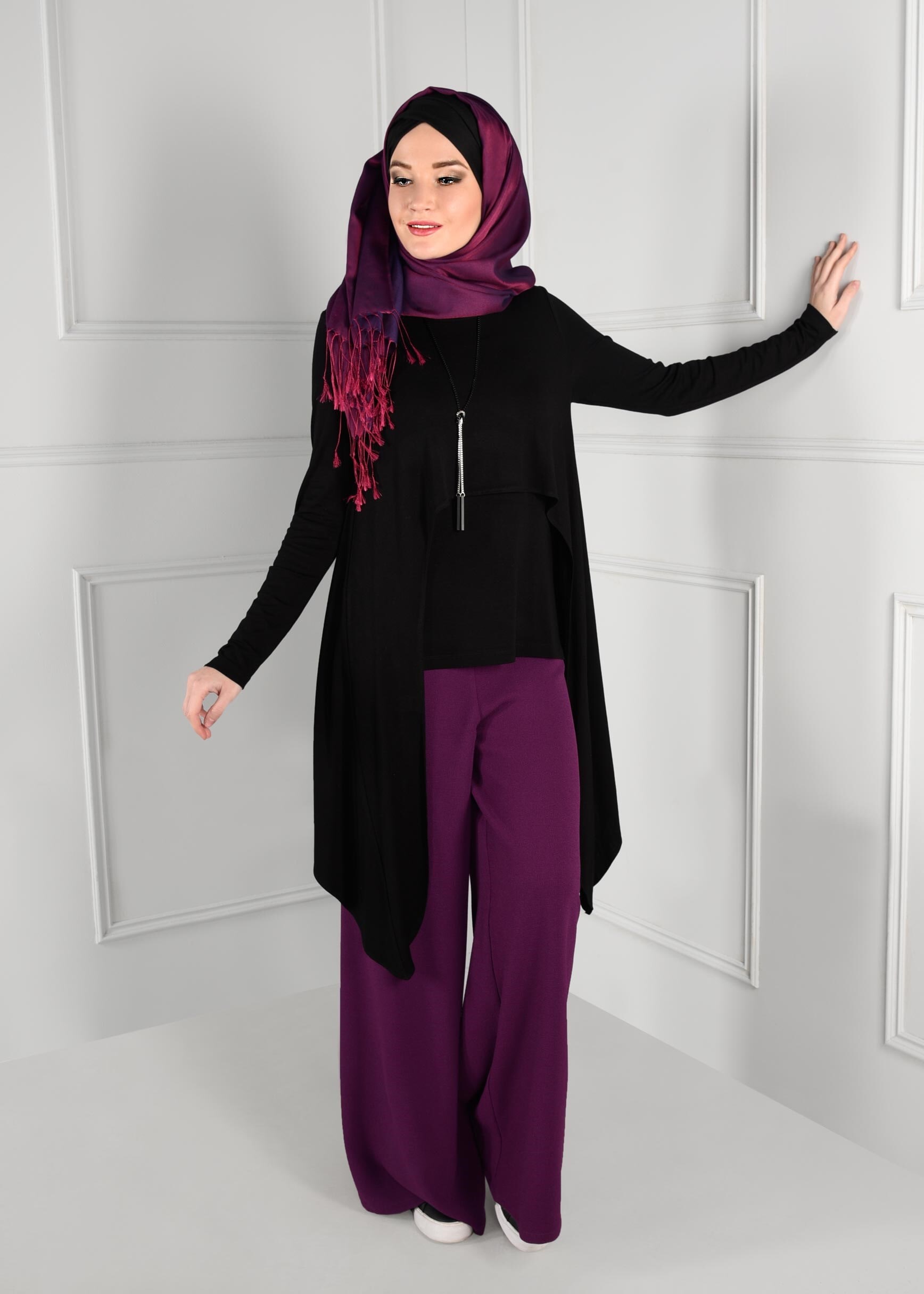 Tesettür giyim MOR SALAŞ KREP PANTOLON 7228