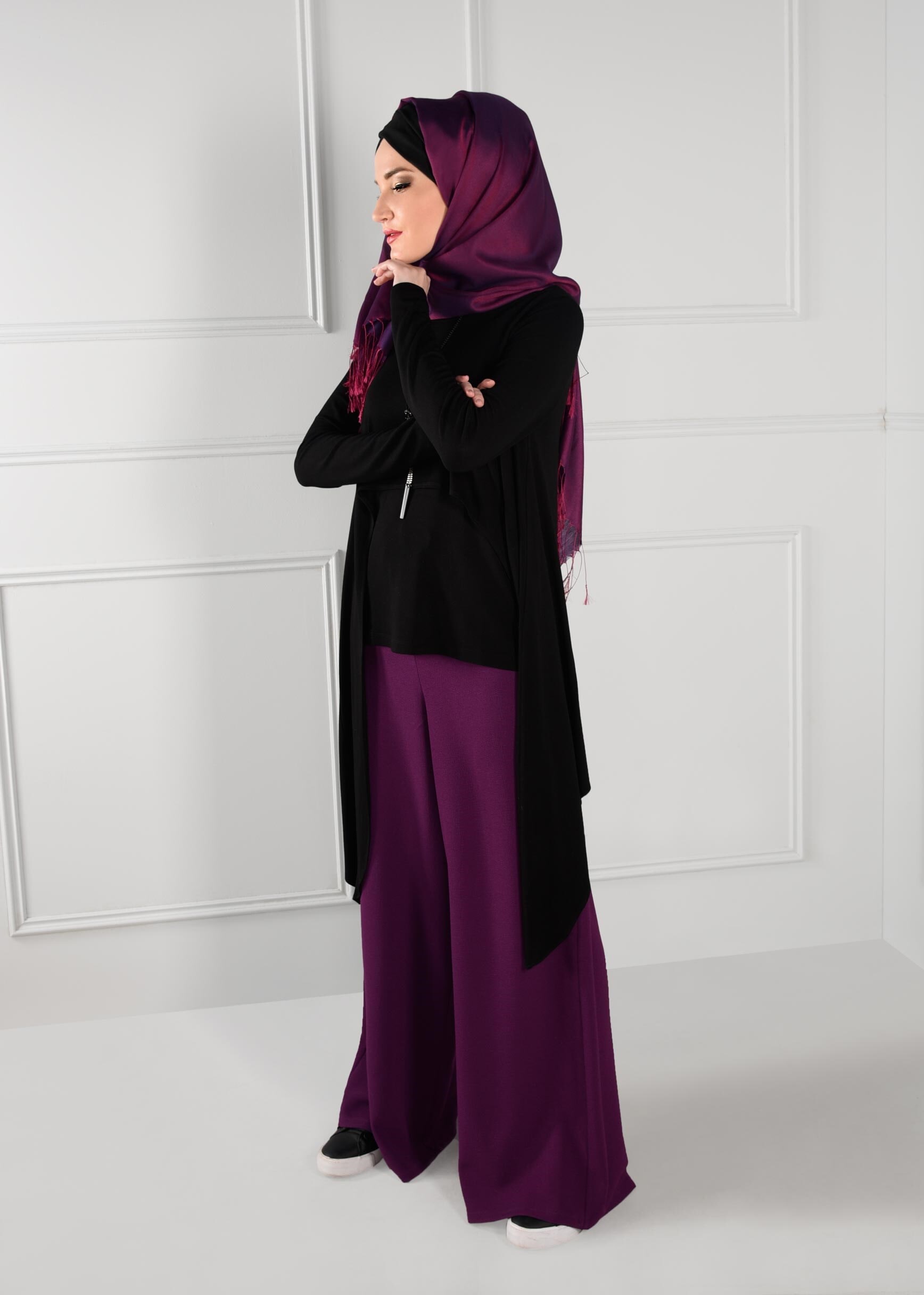 Tesettür giyim MOR SALAŞ KREP PANTOLON 7228