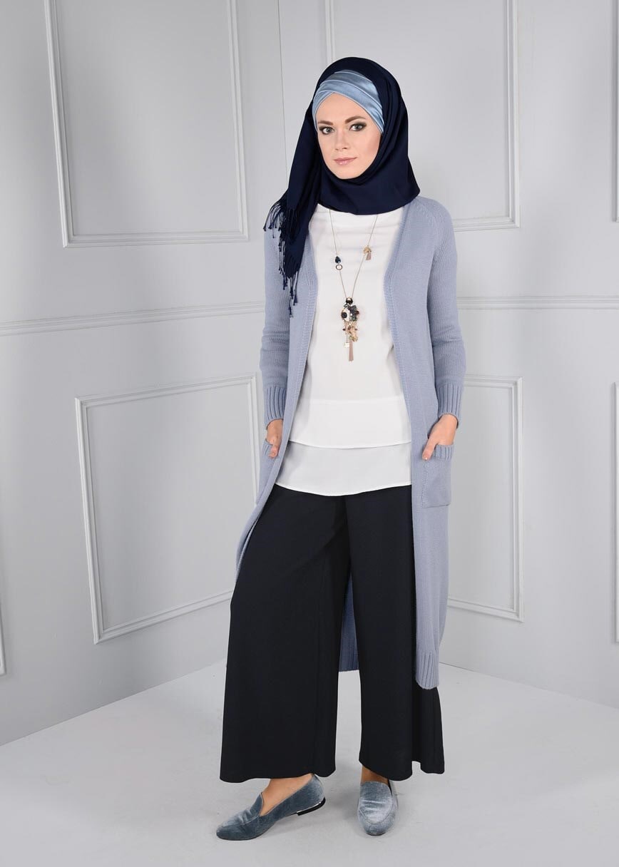 Tesettür giyim LACİVERT GENİŞ KESİM SALAŞ PANTOLON 7234