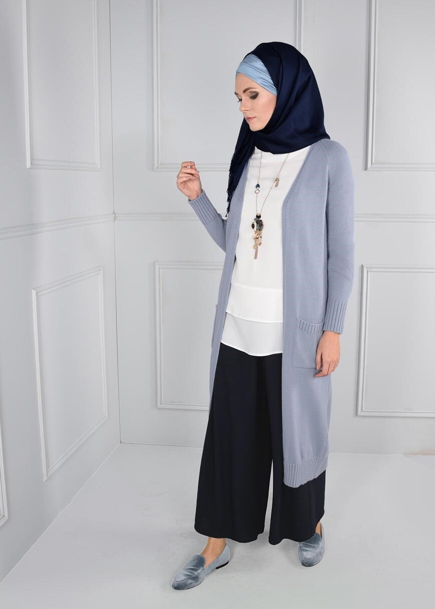 Tesettür giyim LACİVERT GENİŞ KESİM SALAŞ PANTOLON 7234