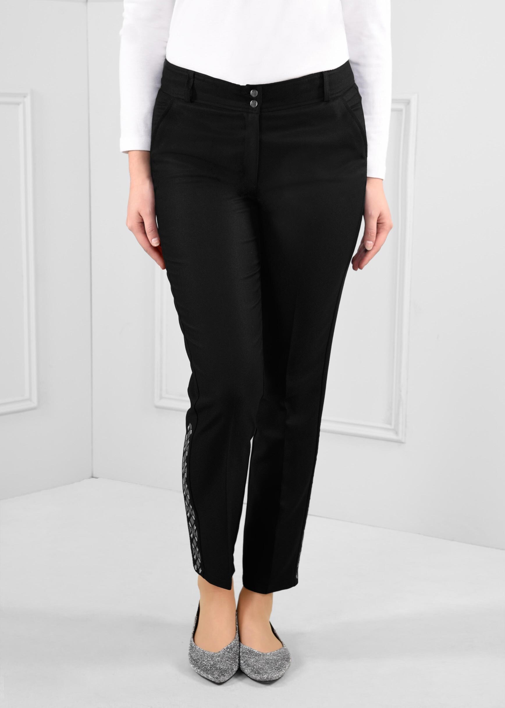 Tesettür giyim SİYAH NAKIŞ İŞLEMELİ CEPLİ ARA BEL PANTOLON 7237 