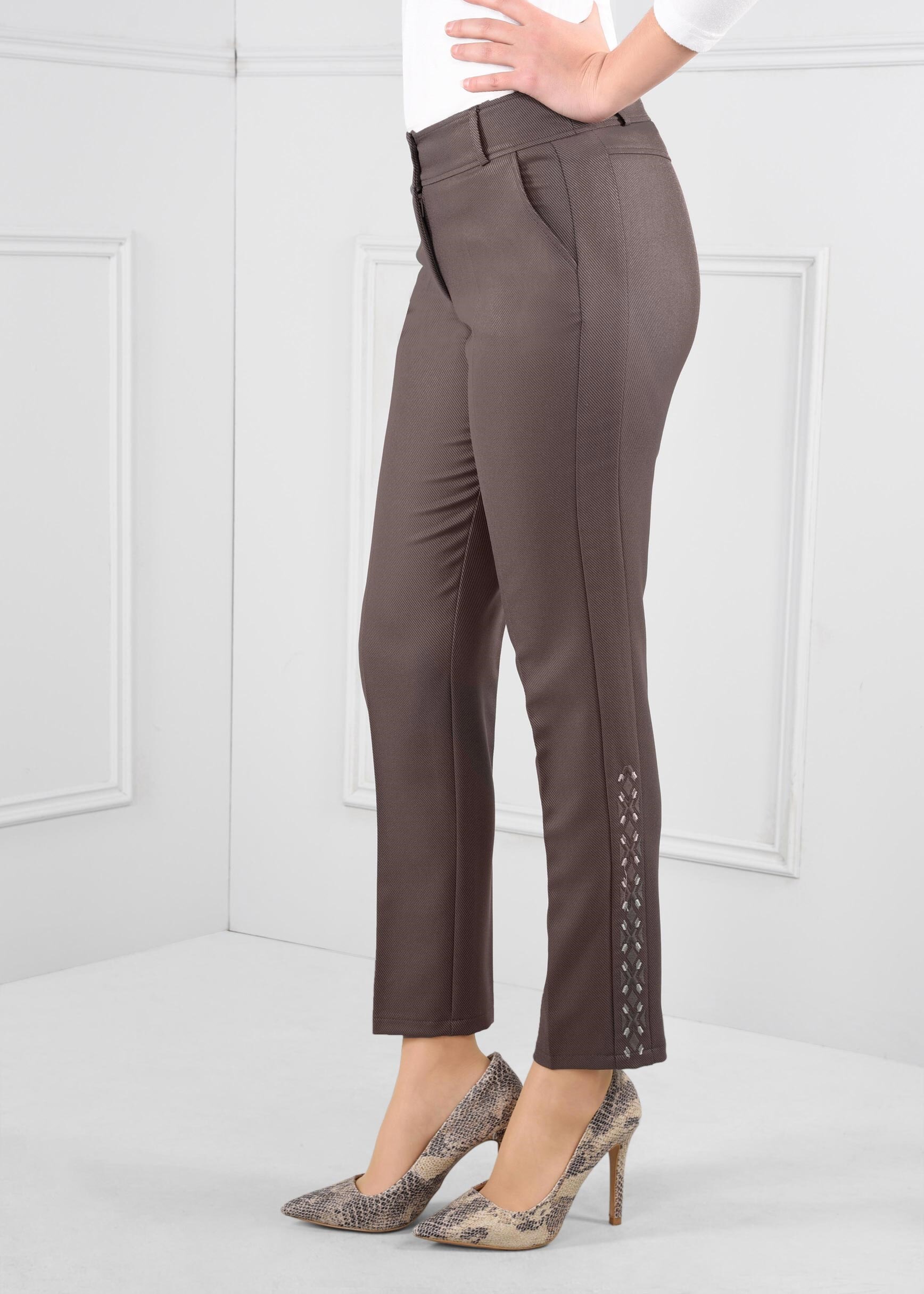 Tesettür giyim GRİ NAKIŞ İŞLEMELİ CEPLİ ARA BEL PANTOLON 7237 