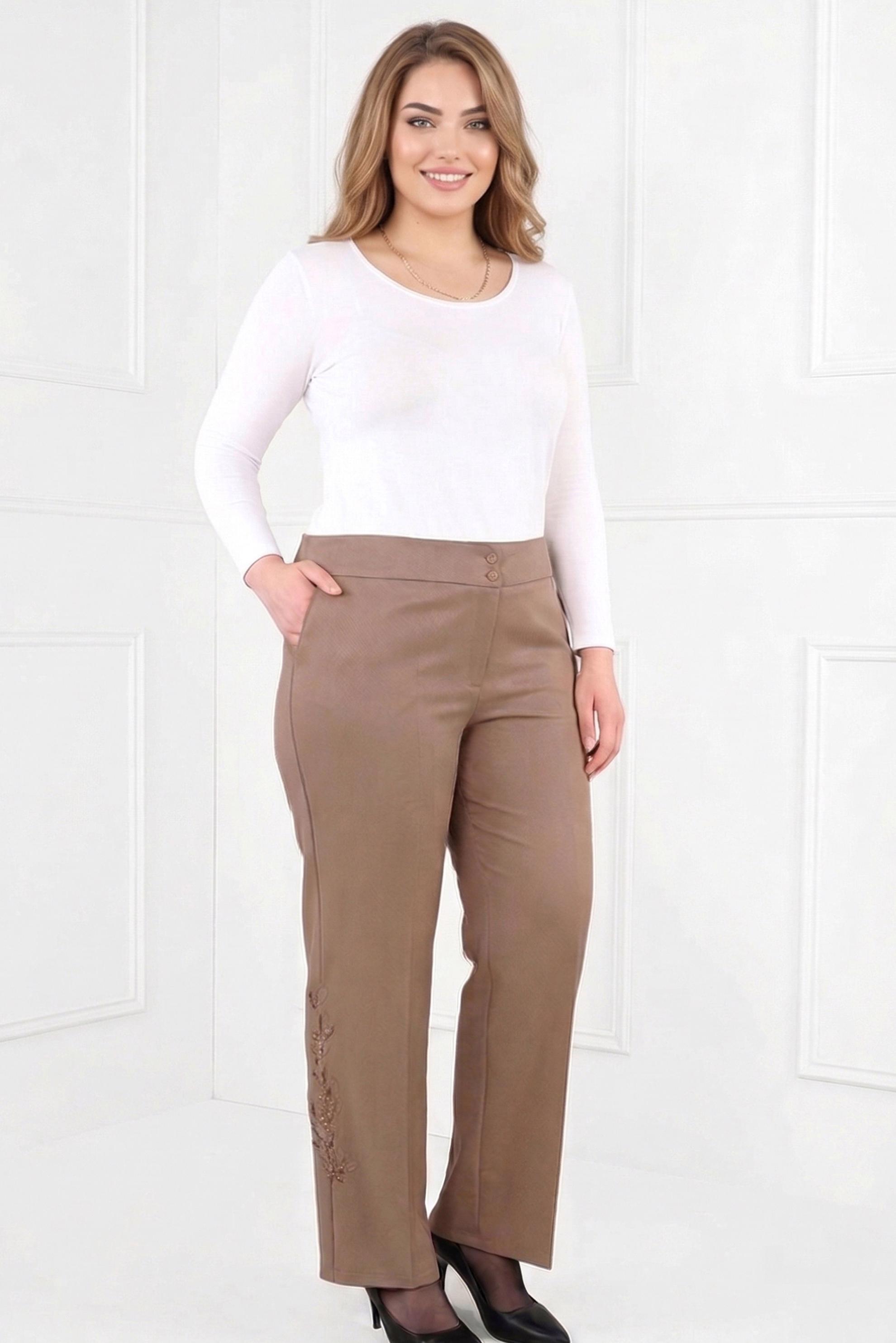 Tesettür giyim KAHVE BONCUK İŞLEMELİ PANTOLON 7240