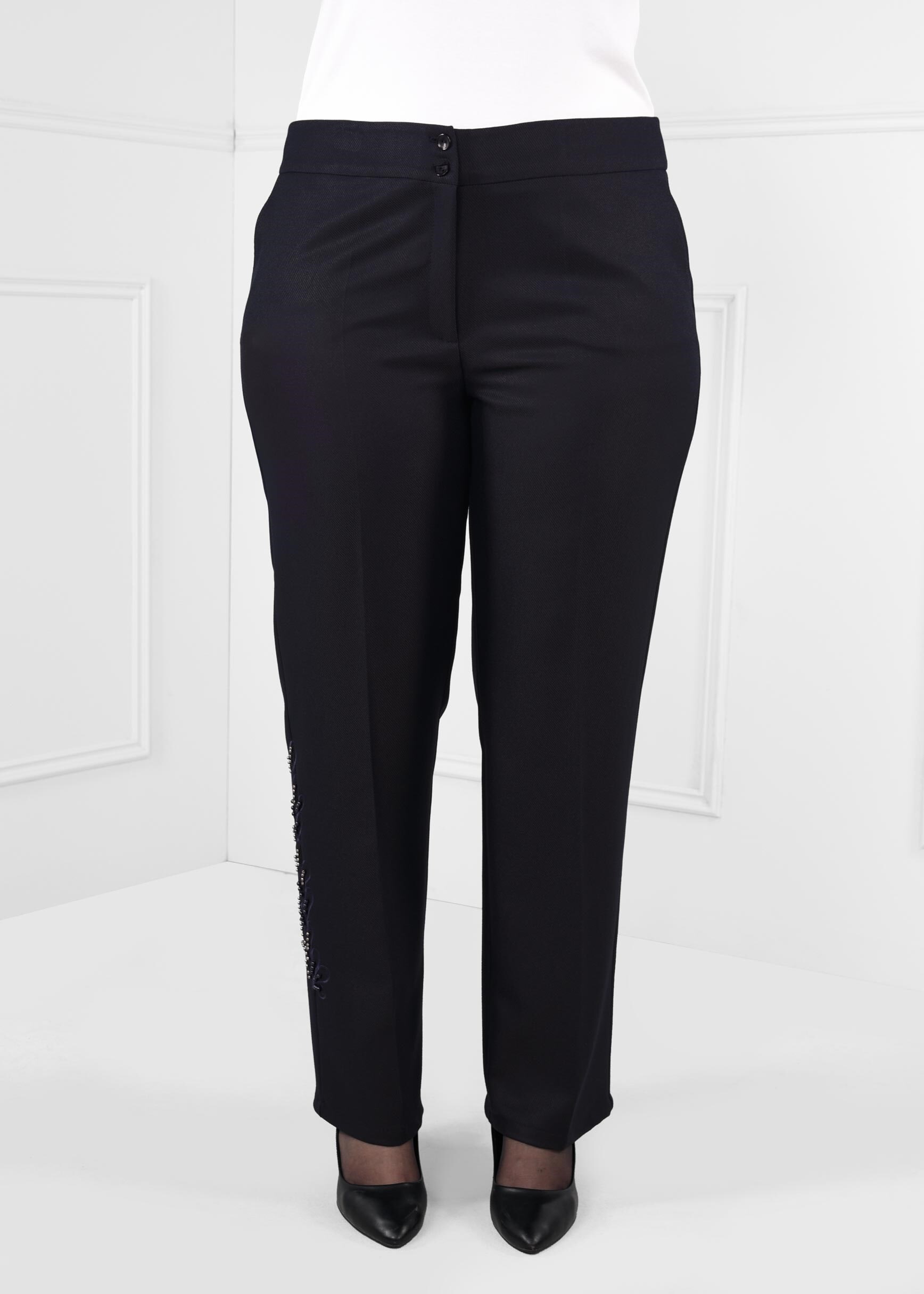 Tesettür giyim LACİVERT YANLARI BONCUK İŞLEMELİ GENİŞ PAÇA KLASİK KESİM PANTOLON 7240