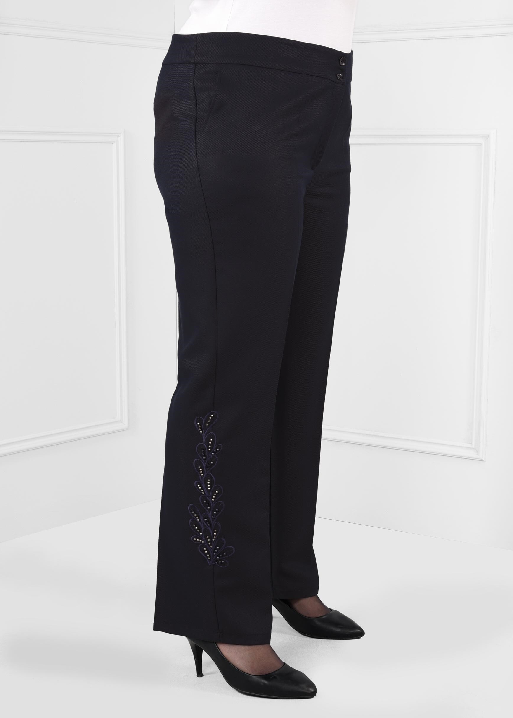 Tesettür giyim LACİVERT YANLARI BONCUK İŞLEMELİ GENİŞ PAÇA KLASİK KESİM PANTOLON 7240