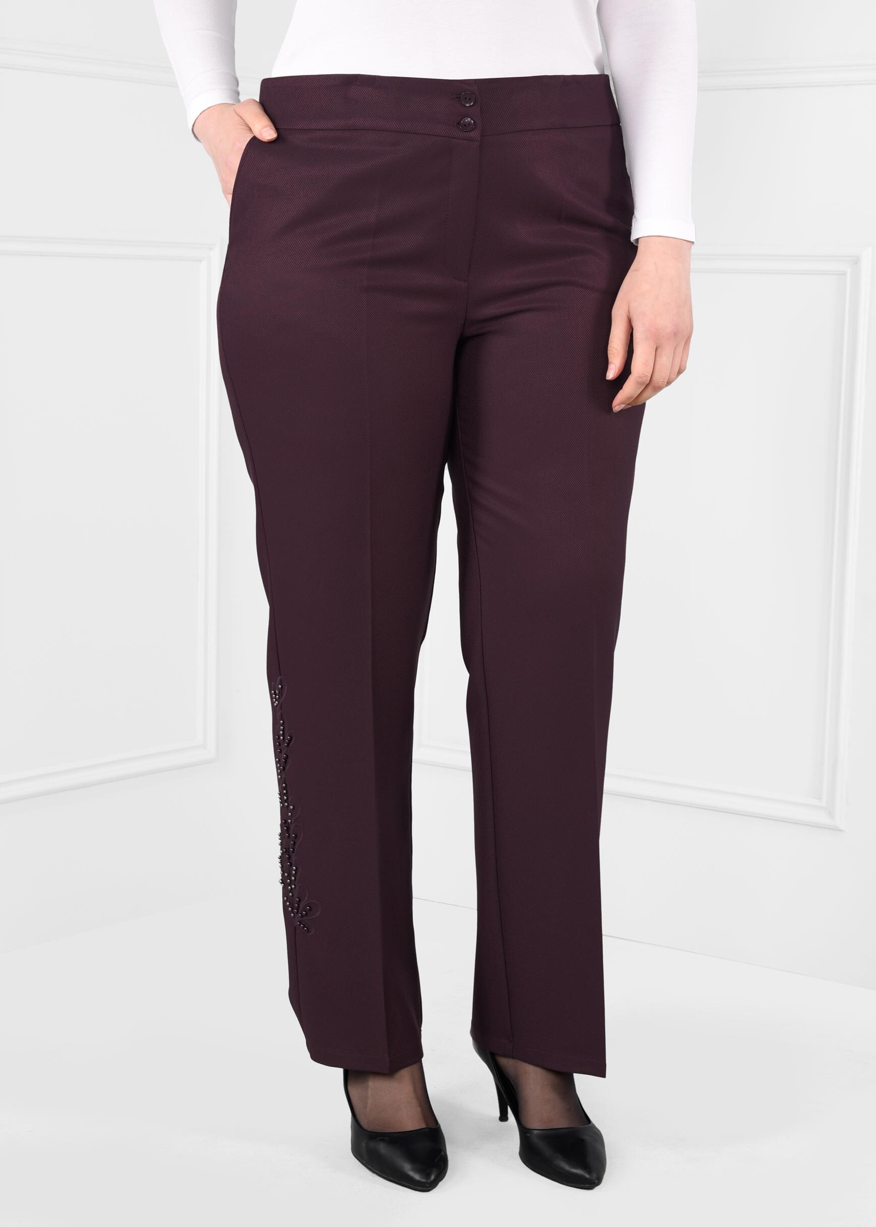 Tesettür giyim MÜRDÜM YANLARI BONCUK İŞLEMELİ GENİŞ PAÇA KLASİK KESİM PANTOLON 7240