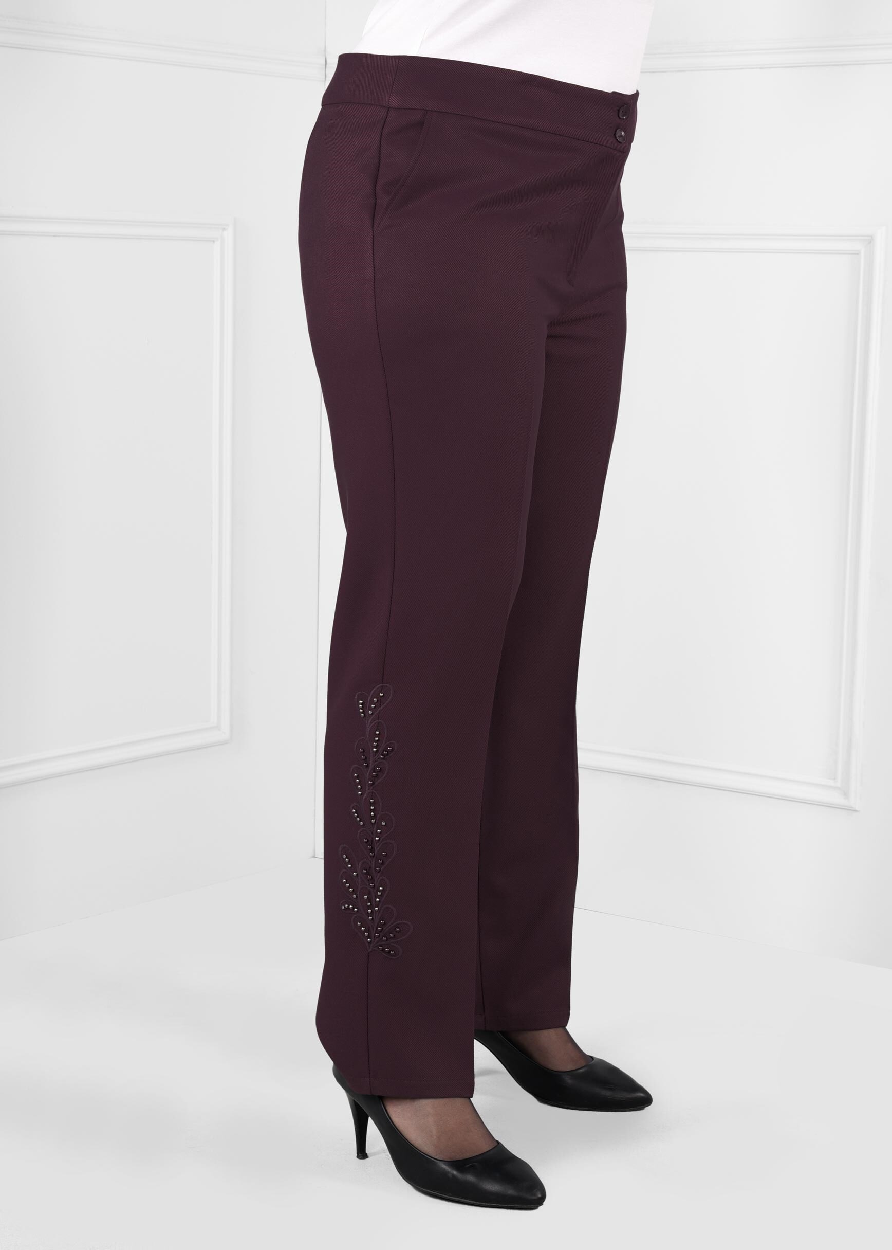 Tesettür giyim MÜRDÜM YANLARI BONCUK İŞLEMELİ GENİŞ PAÇA KLASİK KESİM PANTOLON 7240