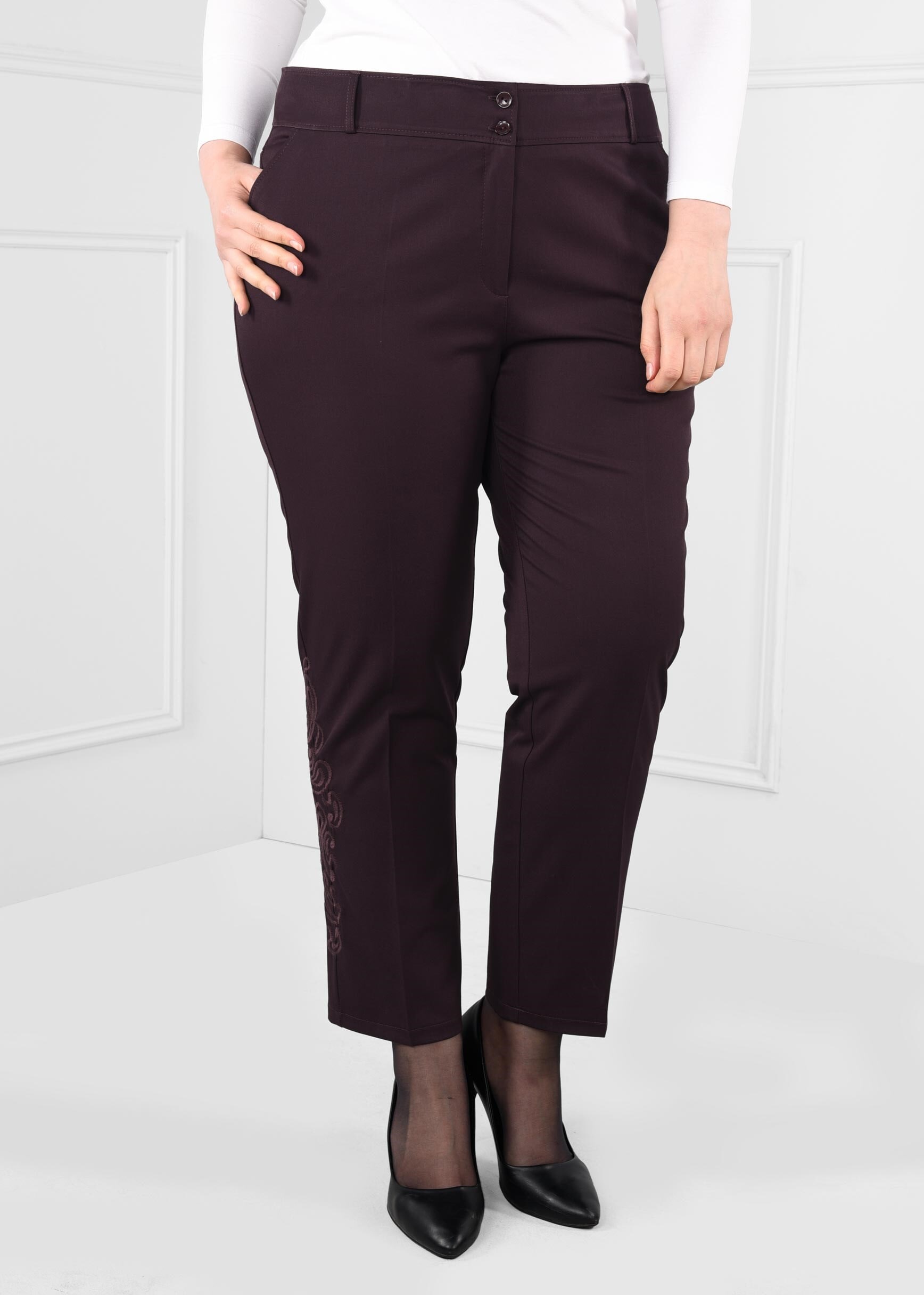 Tesettür giyim MÜRDÜM  YANLARI NAKIŞ DETAYLI ARA BEL PANTOLON 7241