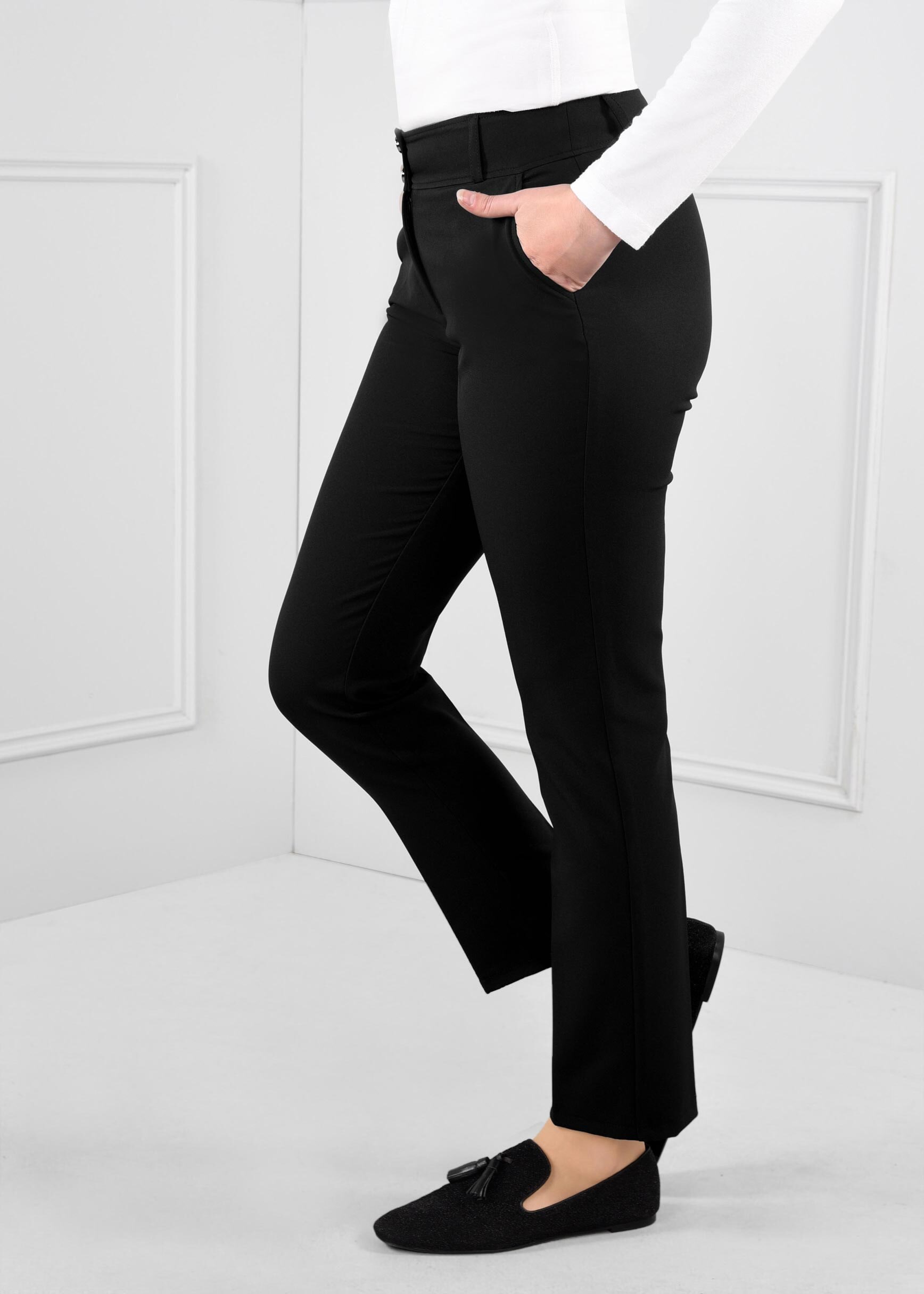 Tesettür giyim SİYAH BORU PAÇA CEPLİ PANTOLON 7242