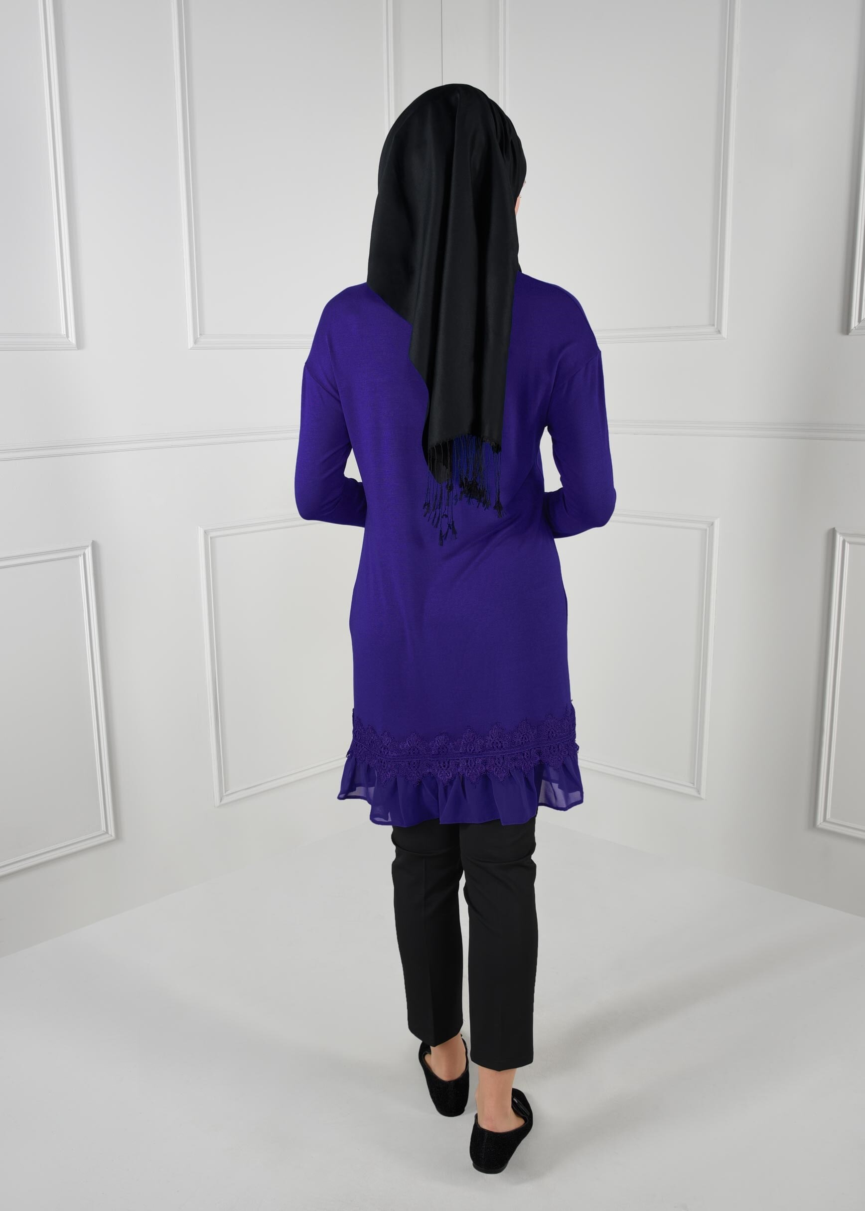 Tesettür giyim SİYAH BORU PAÇA CEPLİ PANTOLON 7242