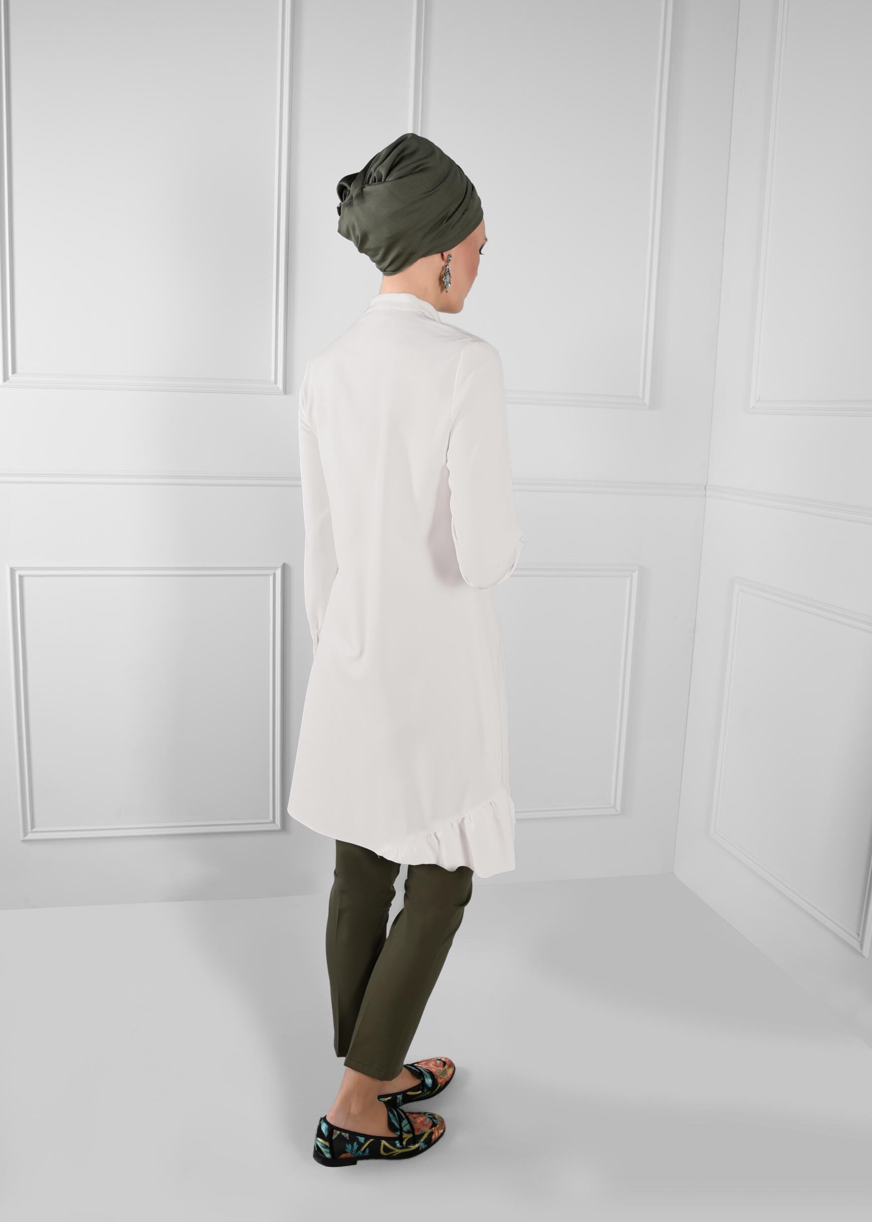 Tesettür giyim HAKİ BORU PAÇA CEPLİ PANTOLON 7242