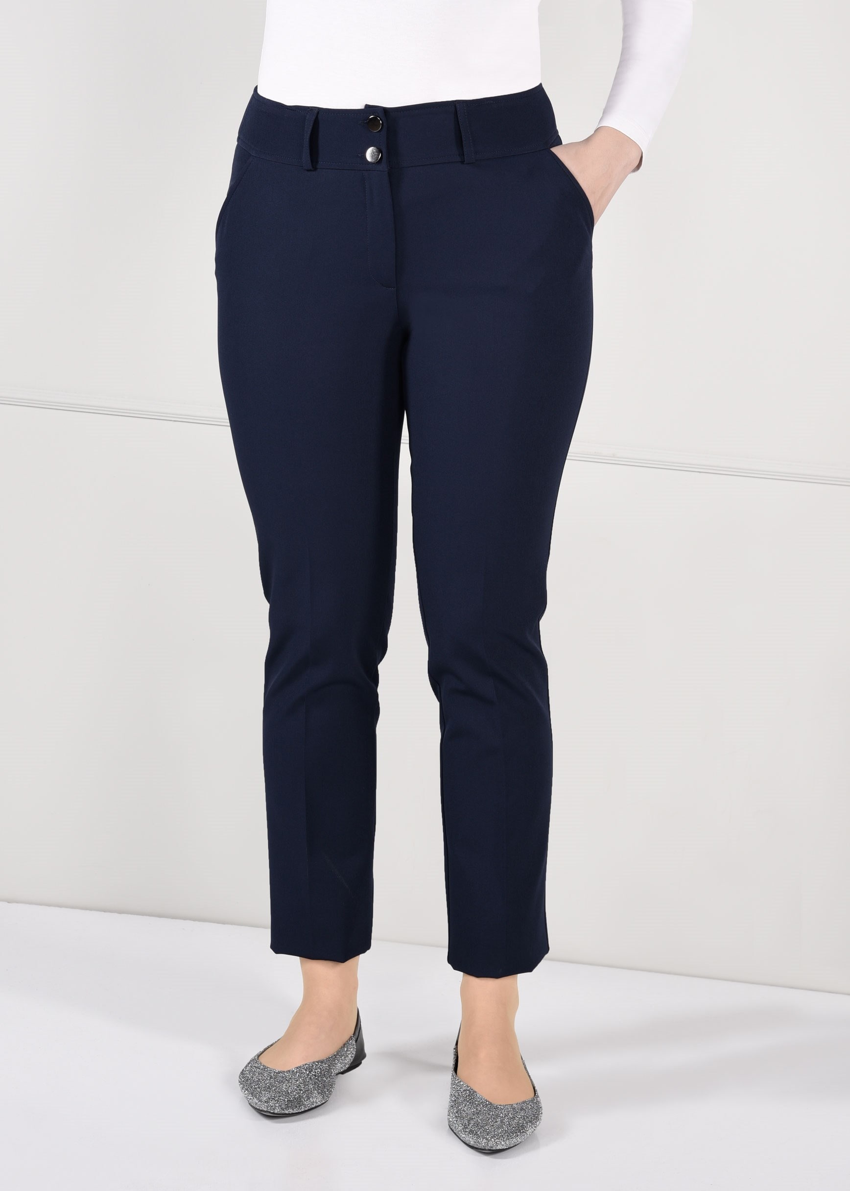 Tesettür giyim LACİVERT BORU PAÇA CEPLİ PANTOLON 7242