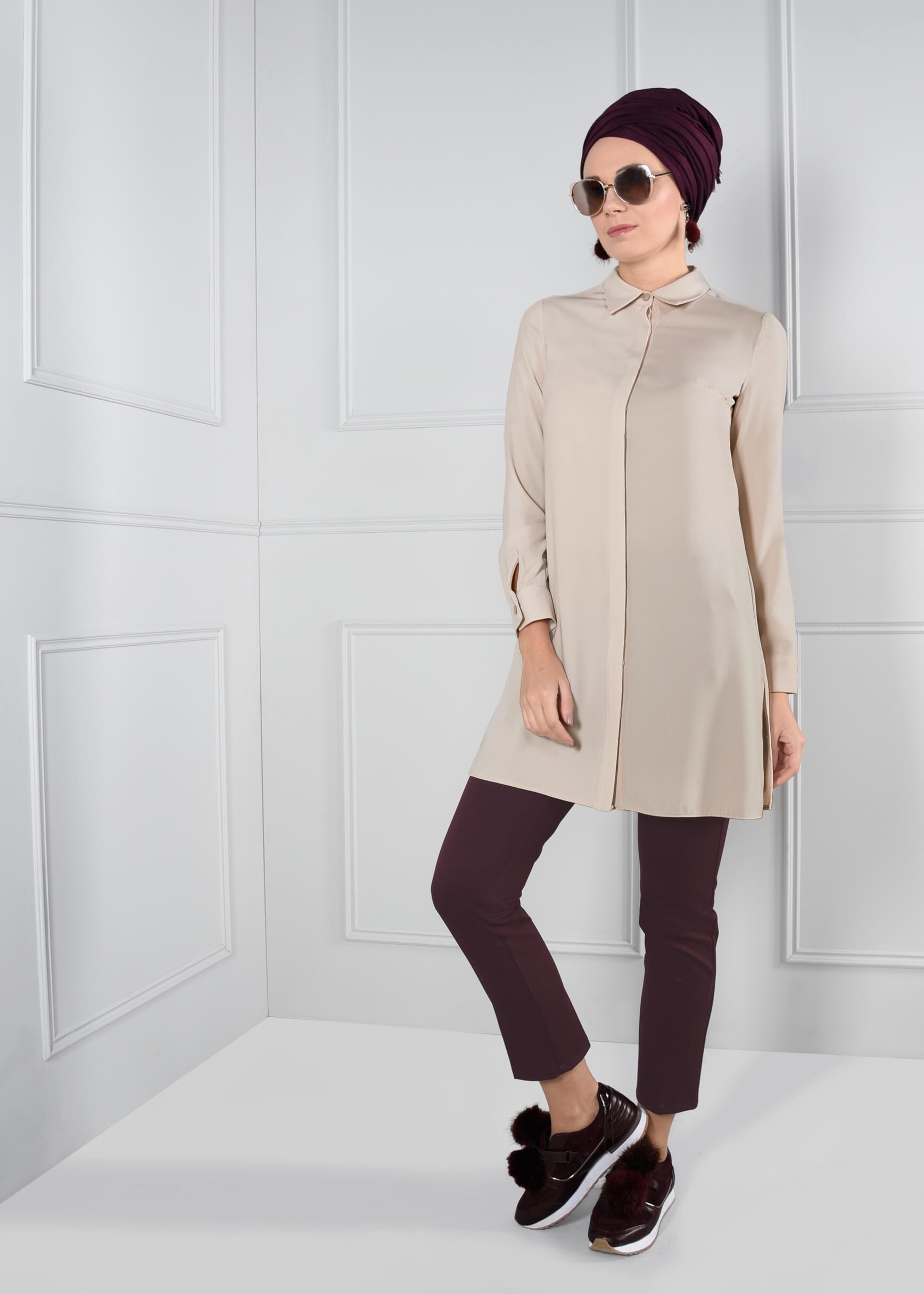 Tesettür giyim BORDO BORU PAÇA CEPLİ PANTOLON 7242