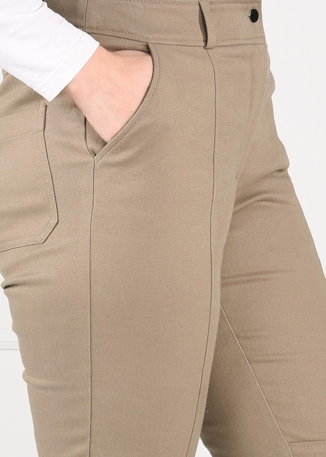 Tesettür giyim BEJ ARA BEL DAR PAÇA KUMAŞ PANTOLON 7246