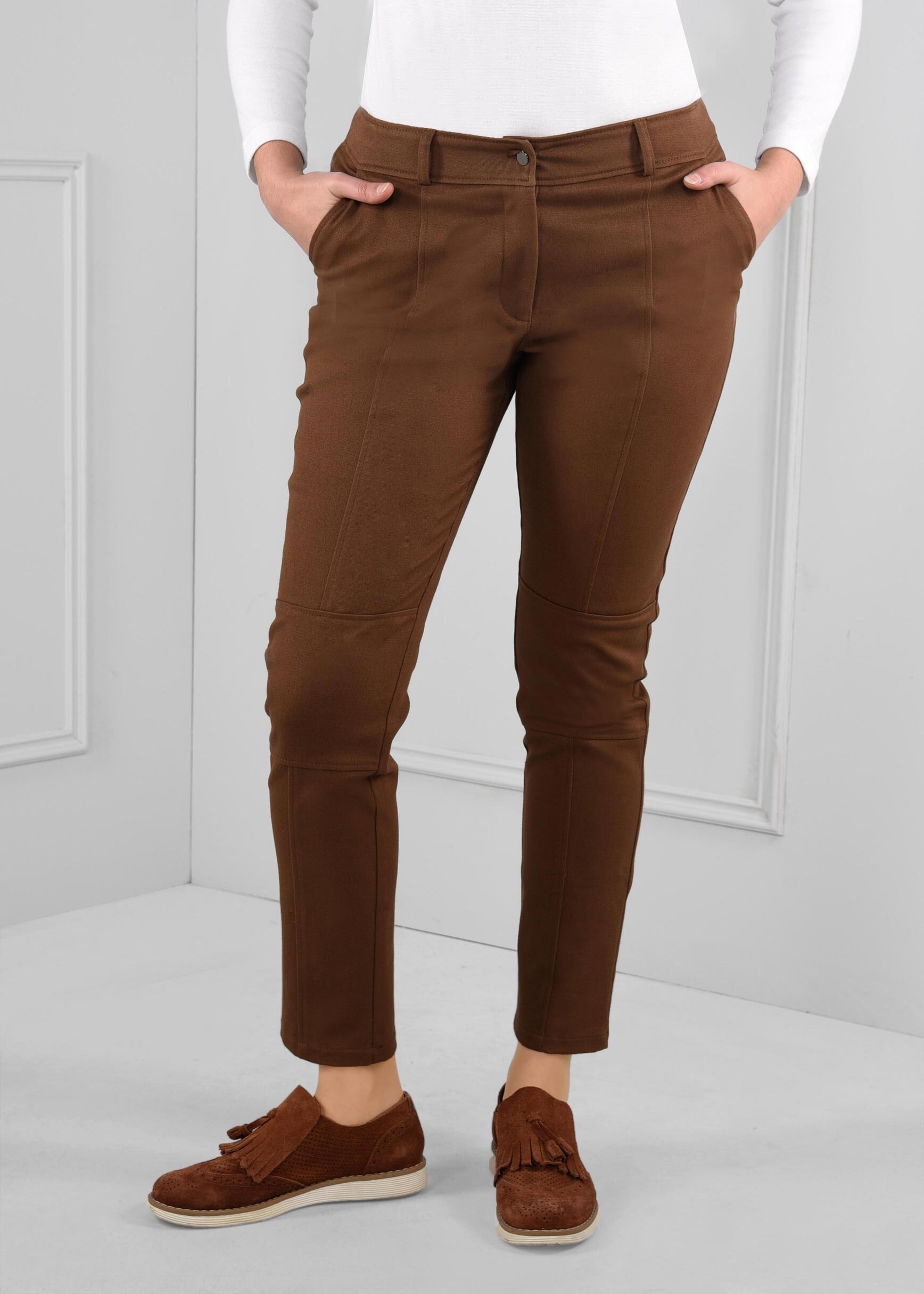 Tesettür giyim KAHVE ARA BEL DAR PAÇA KUMAŞ PANTOLON 7246