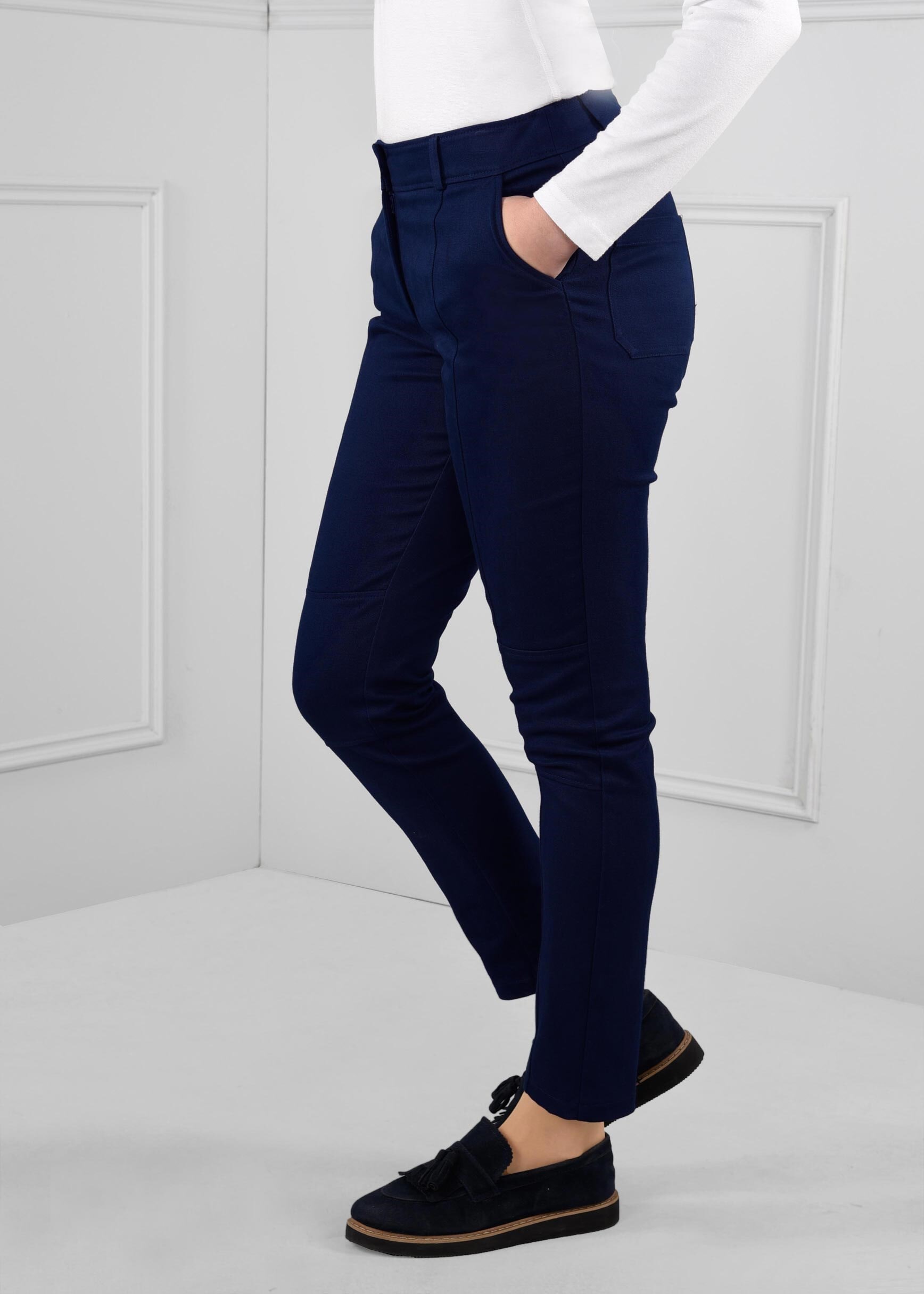 Tesettür giyim LACİVERT ARA BEL DAR PAÇA KUMAŞ PANTOLON 7246