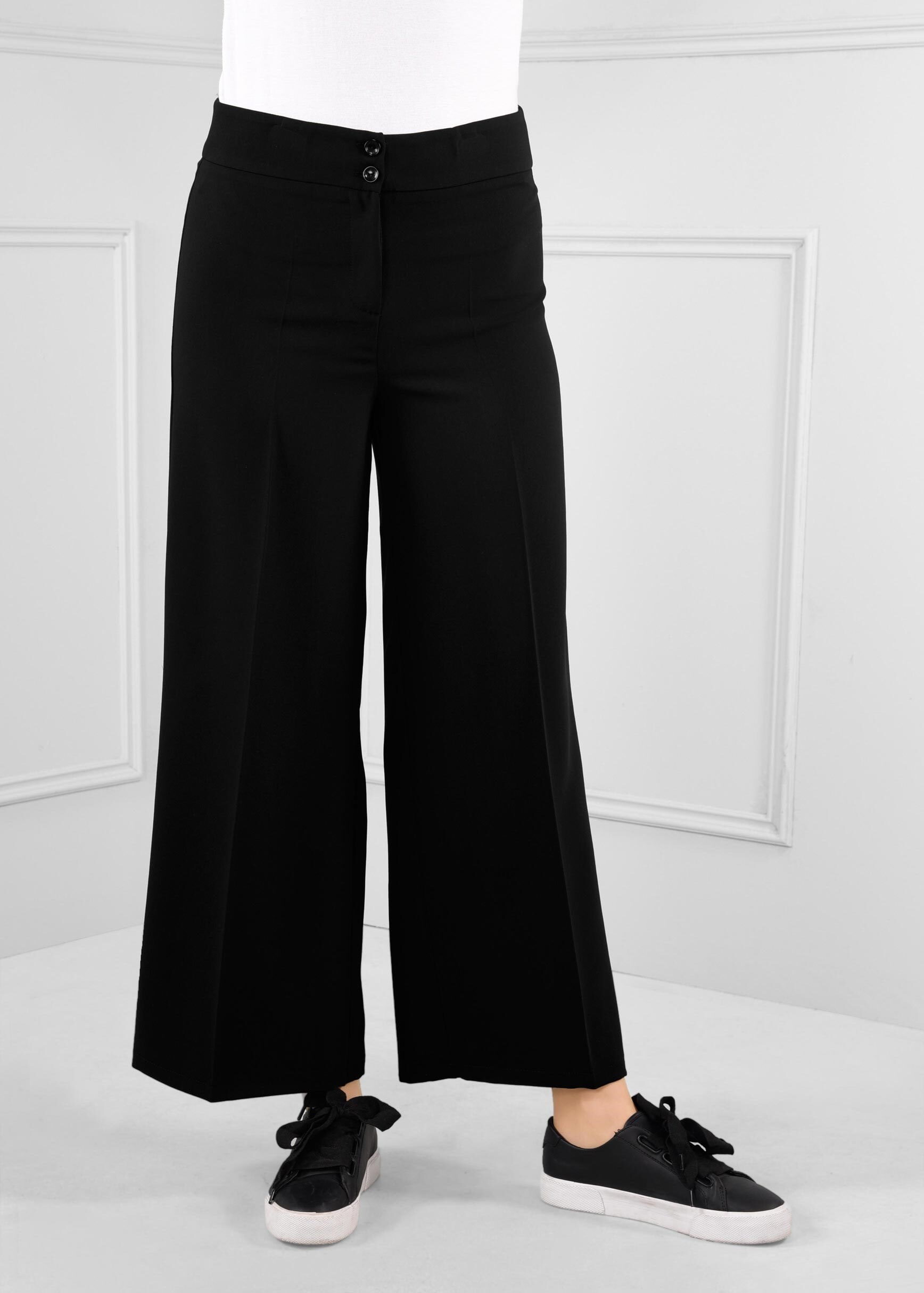 Tesettür giyim SİYAH DÜĞMELİ GENİŞ PAÇA YÜKSEK BEL PANTOLON 7247 