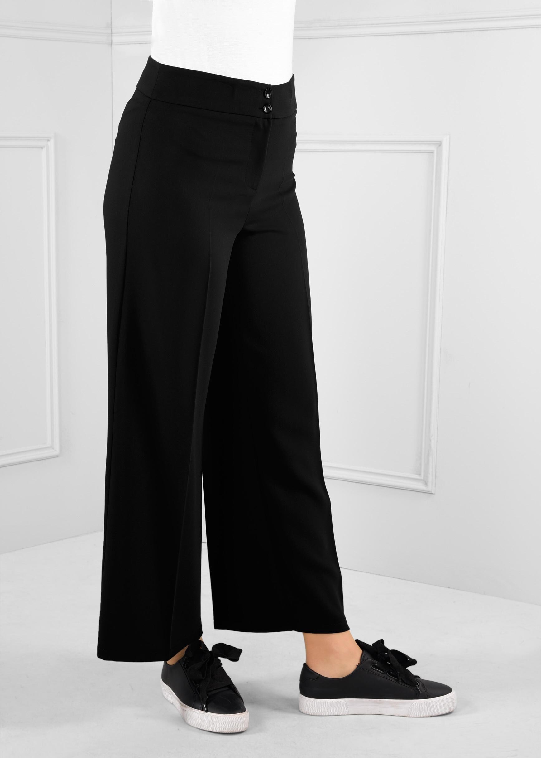 Tesettür giyim SİYAH DÜĞMELİ GENİŞ PAÇA YÜKSEK BEL PANTOLON 7247 