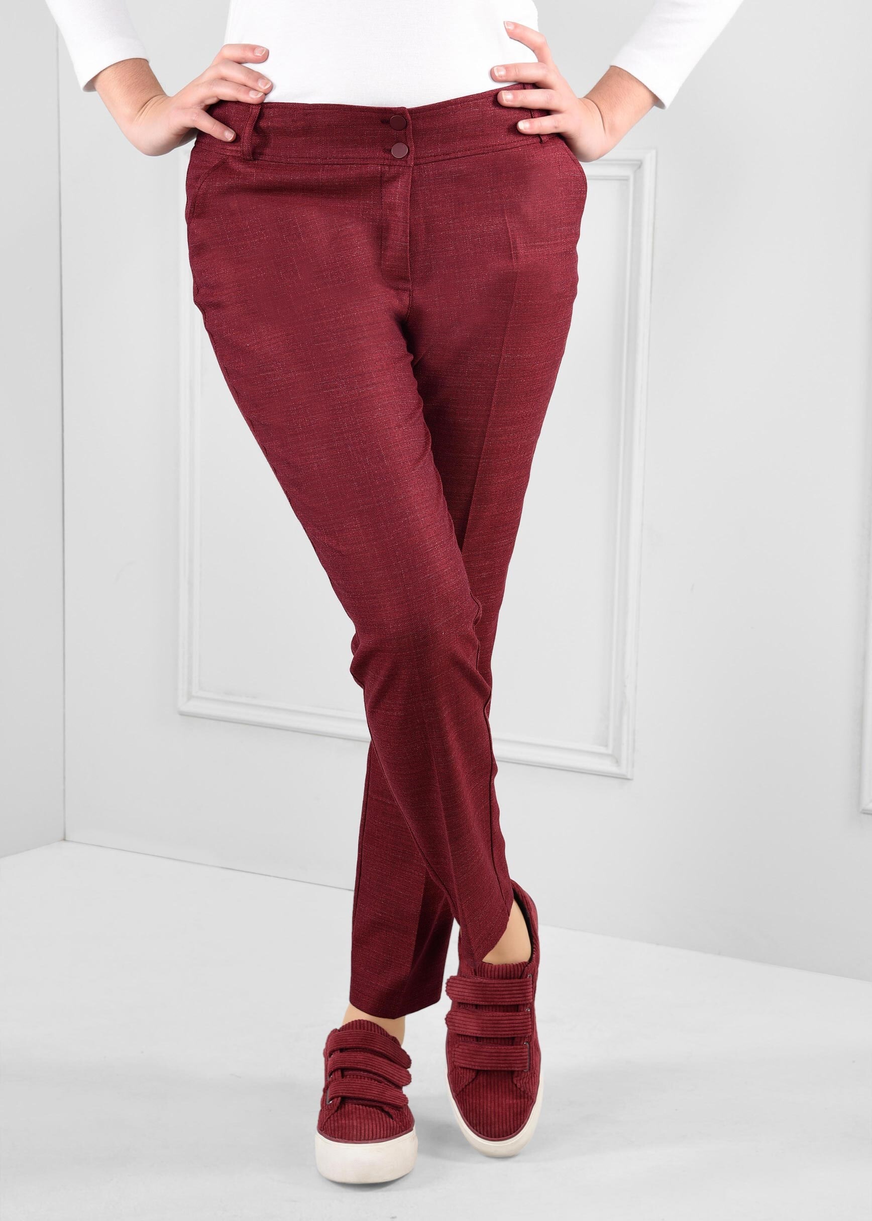 Tesettür giyim KIRMIZI DÜĞMELİ CEPLİ PANTOLON 7248