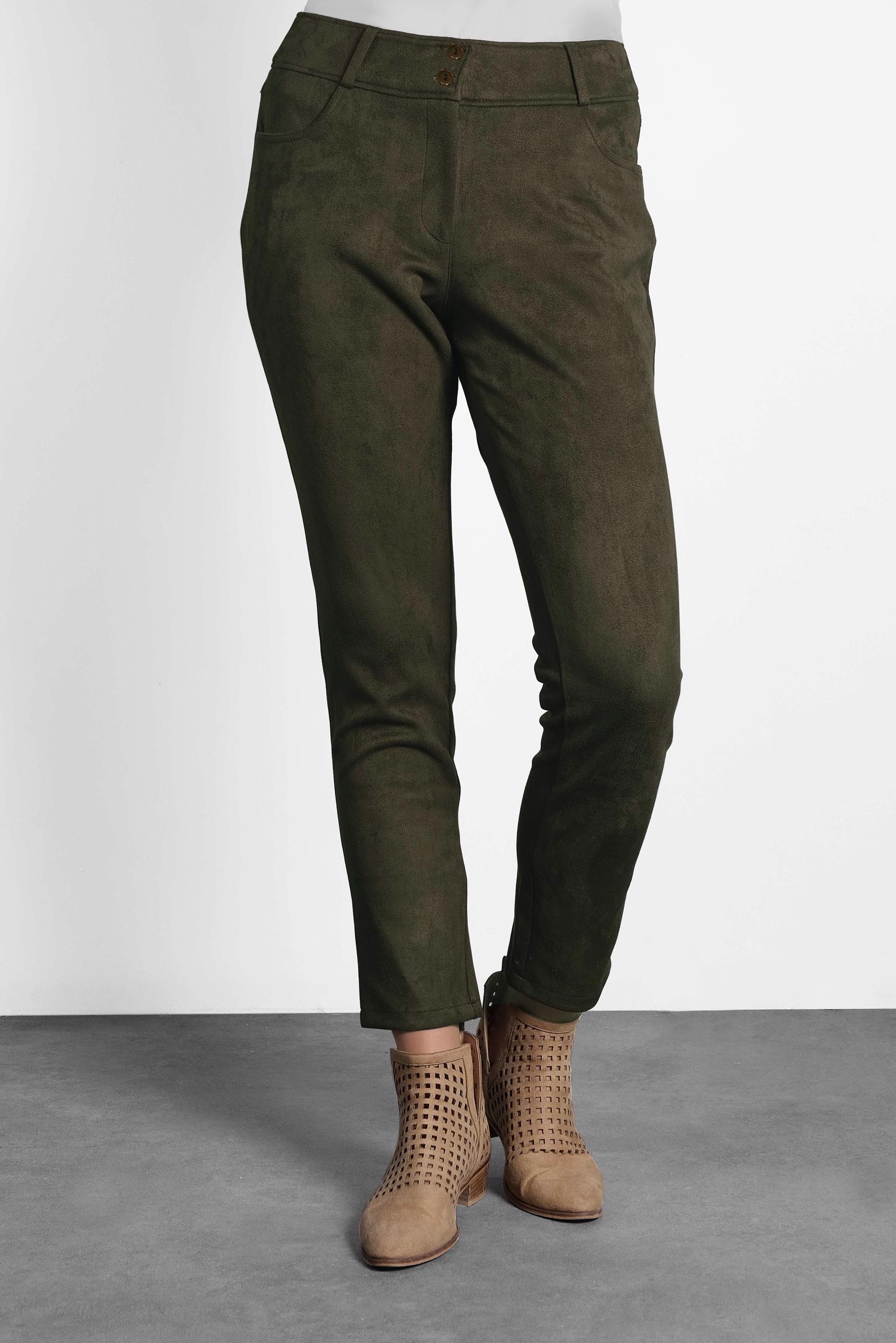 Tesettür giyim HAKİ CEPLİ BORU PAÇA SÜET PANTOLON 7251