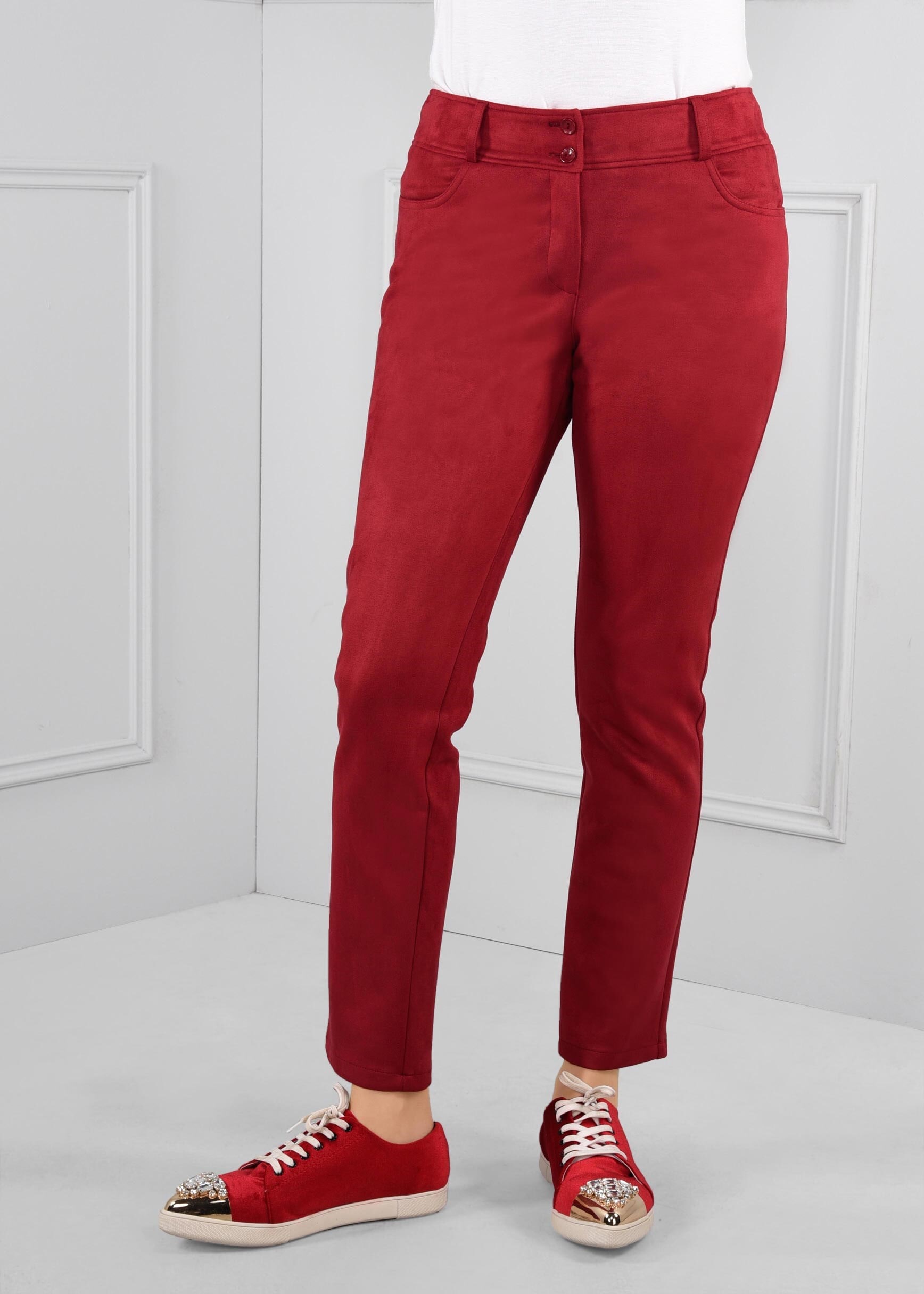 Tesettür giyim BORDO CEPLİ BORU PAÇA SÜET PANTOLON 7251