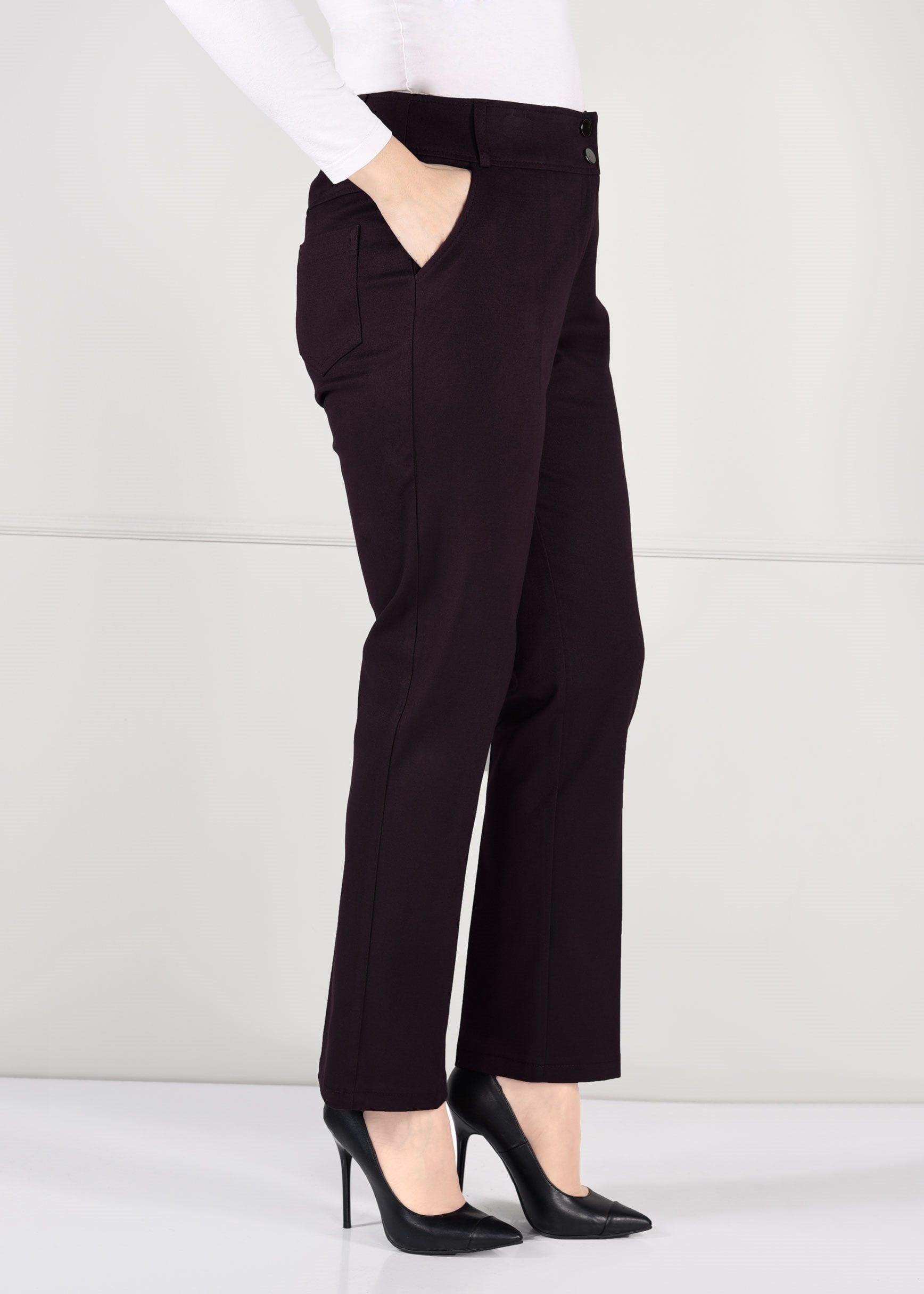 Tesettür giyim BORDO DÜĞMELİ CEPLİ PANTOLON 7254 