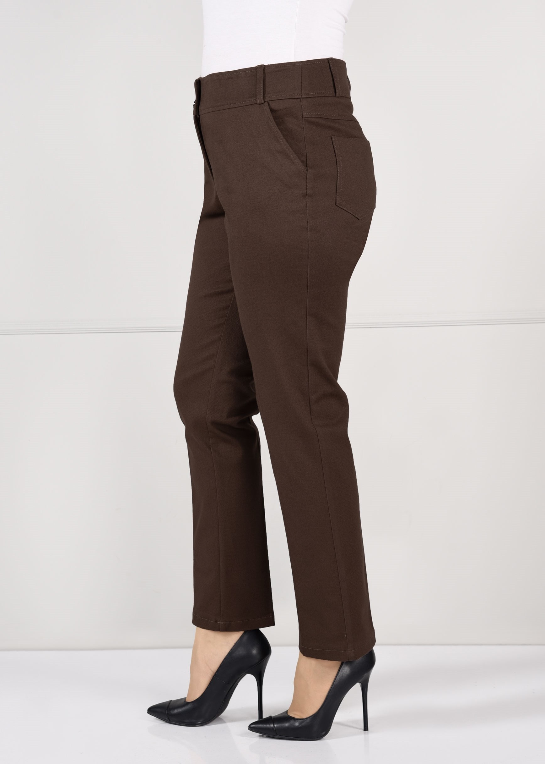 Tesettür giyim KAHVE DÜĞMELİ CEPLİ PANTOLON 7254 