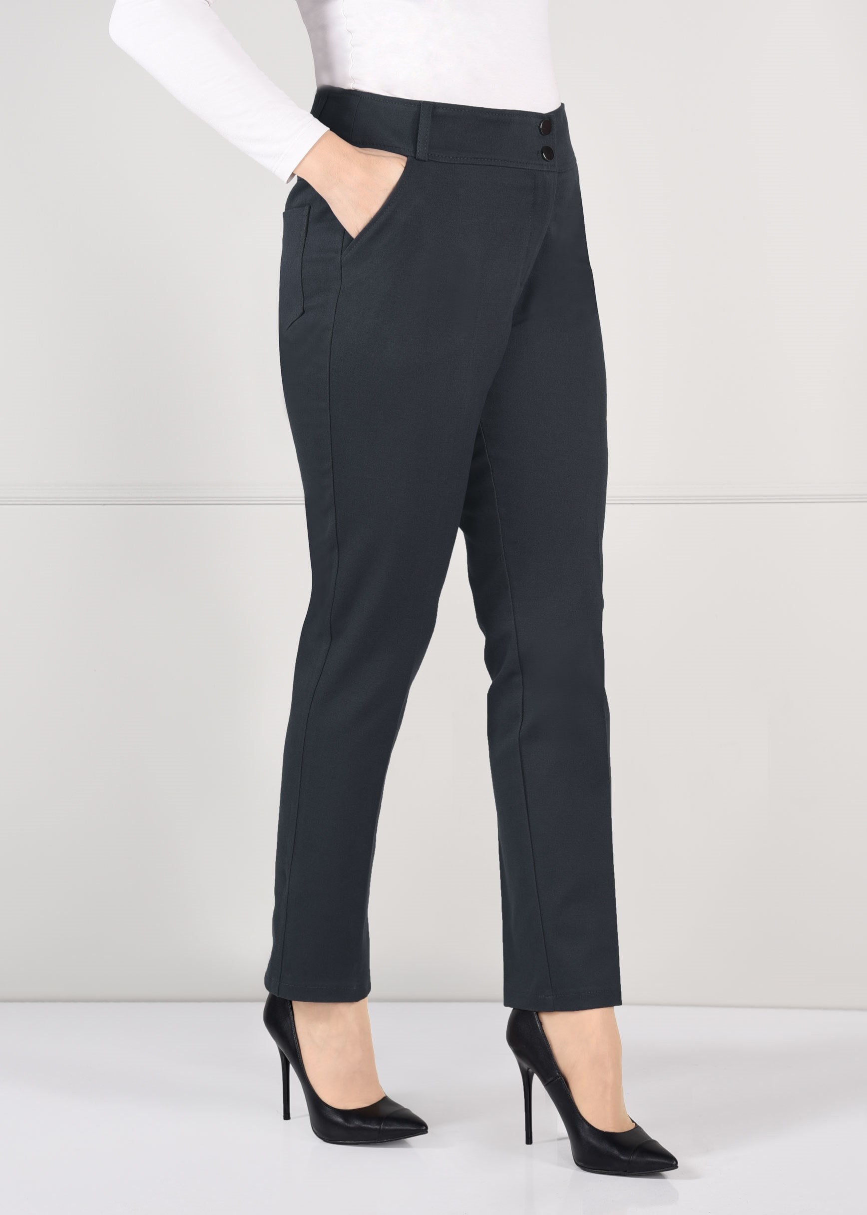 Tesettür giyim GRİ DÜĞMELİ CEPLİ PANTOLON 7254 