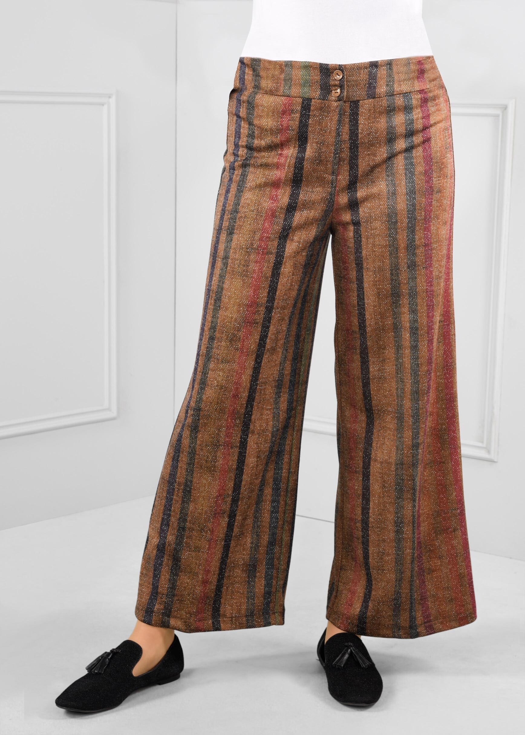 Tesettür giyim LACİVERT ÇİZGİLİ GENİŞ KESİM ARA BEL PANTOLON 7256