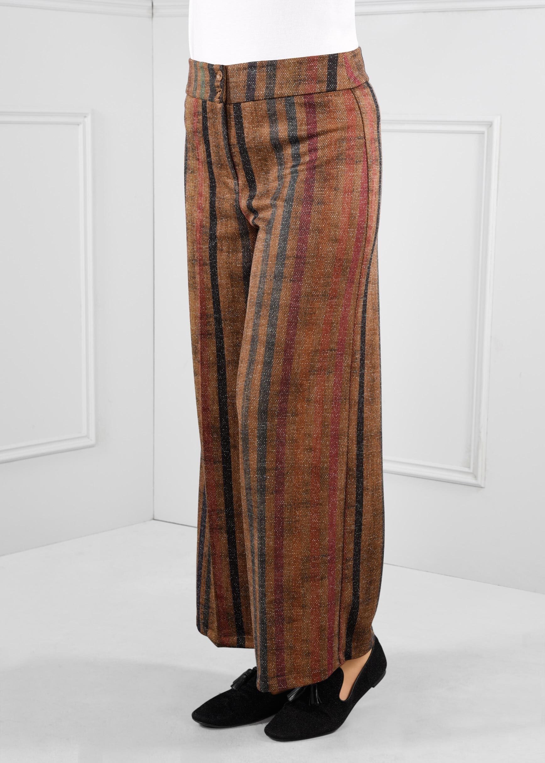 Tesettür giyim LACİVERT ÇİZGİLİ GENİŞ KESİM ARA BEL PANTOLON 7256