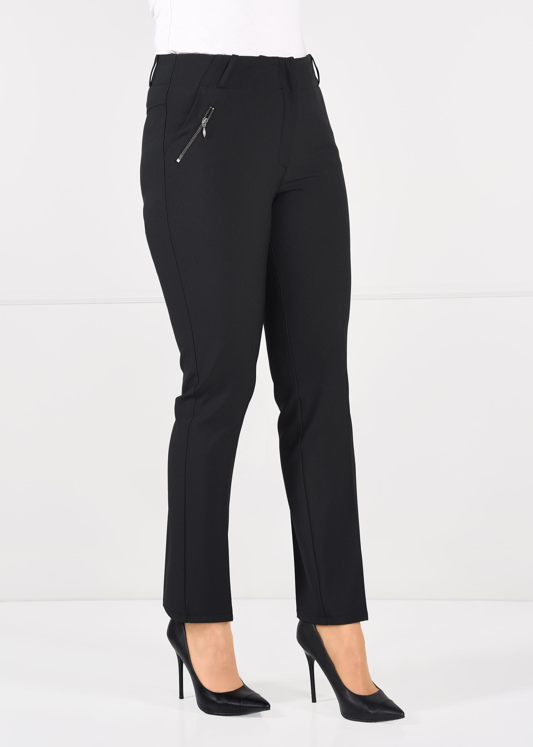 Tesettür giyim SİYAH FERMUAR DETAYLI DAR PAÇA KUMAŞ PANTOLON 7261