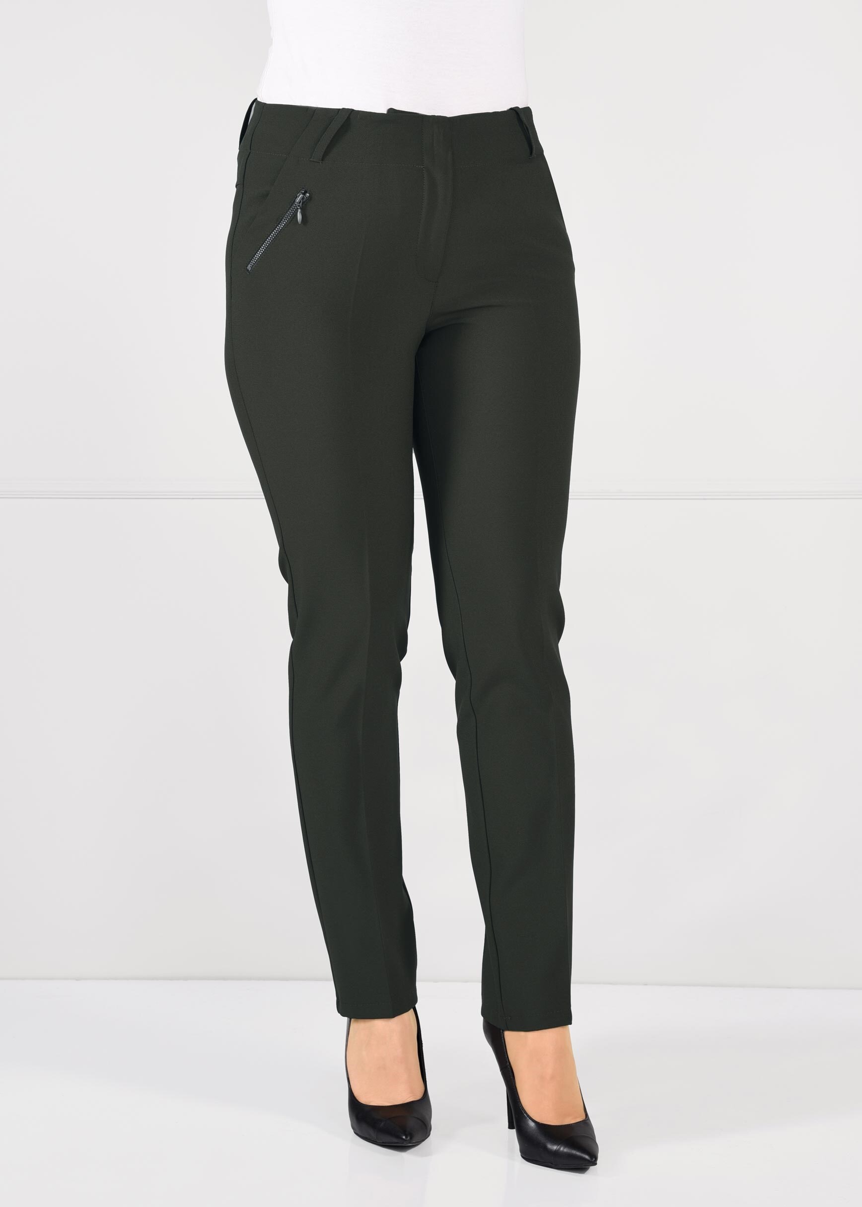 Tesettür giyim HAKİ FERMUAR DETAYLI DAR PAÇA KUMAŞ PANTOLON 7261