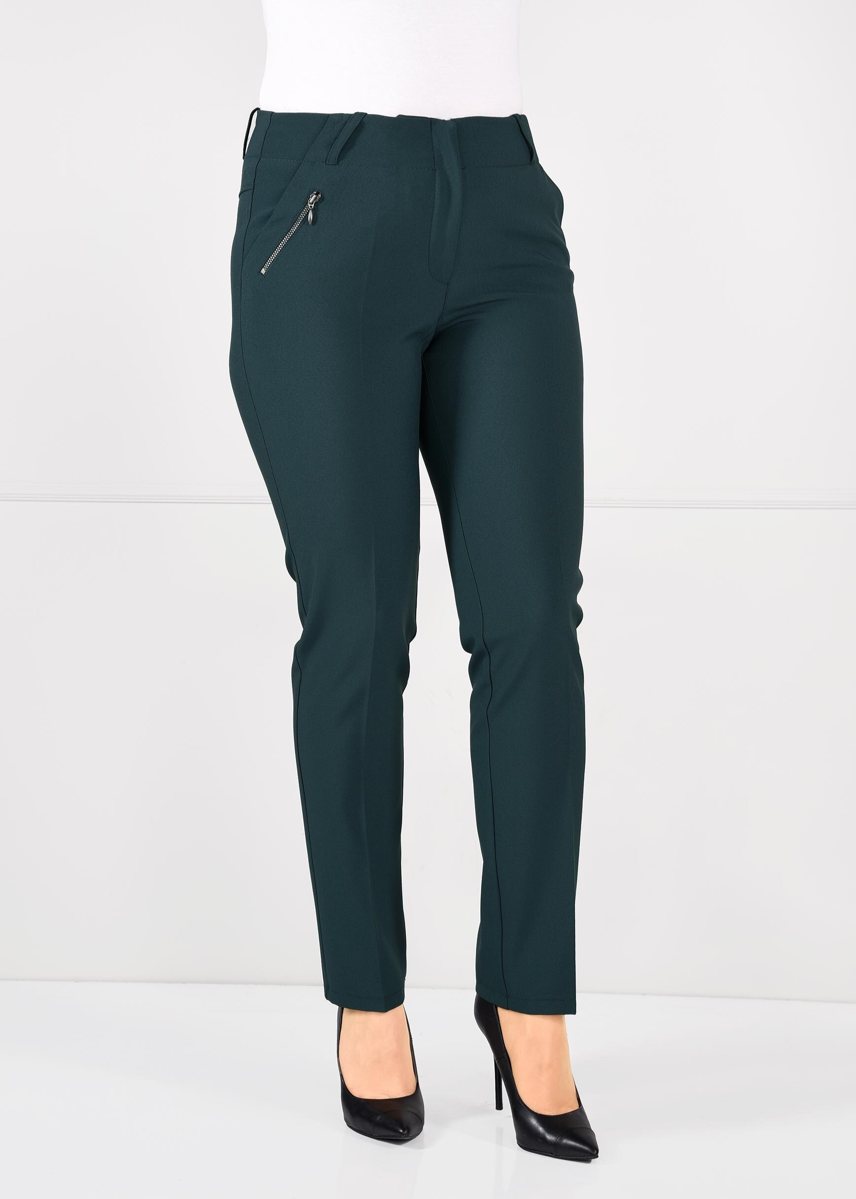 Tesettür giyim MAVİ FERMUAR DETAYLI DAR PAÇA KUMAŞ PANTOLON 7261