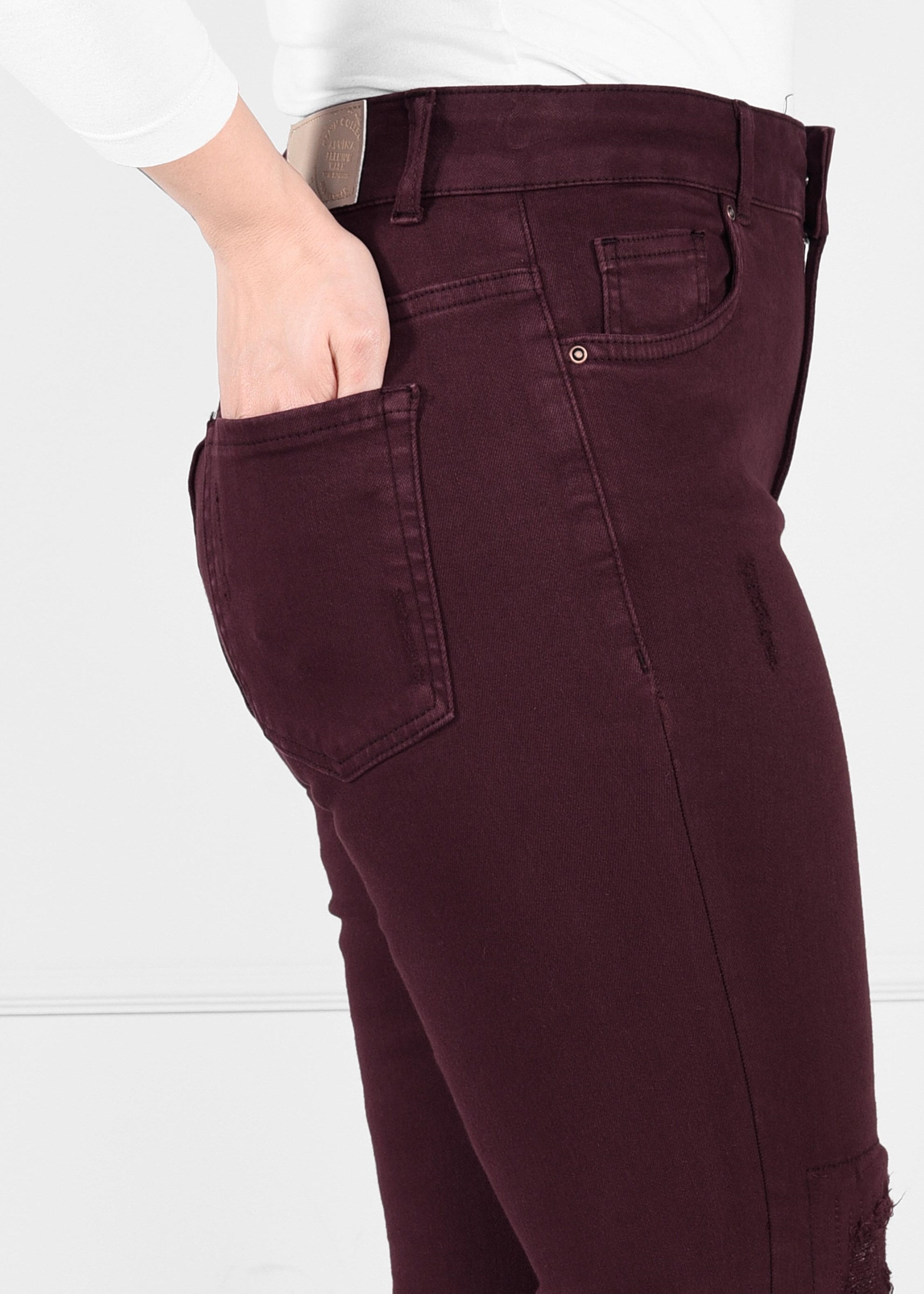 Tesettür giyim BORDO PAÇALARI PÜSKÜLLÜ CEPLİ ARA BEL PANTOLON 7267