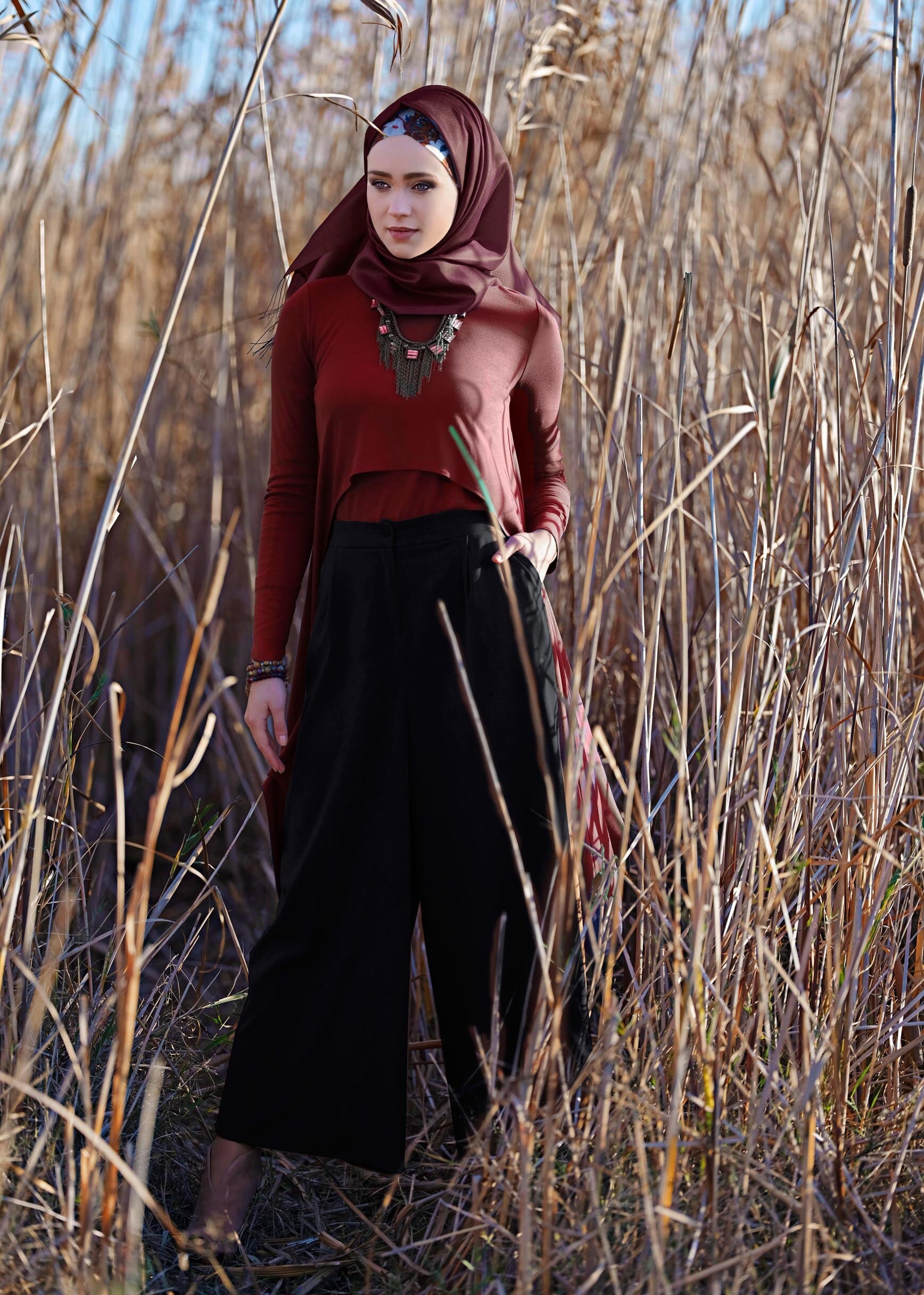 Tesettür giyim SİYAH GENİŞ KESİM SÜET PANTOLON 7269