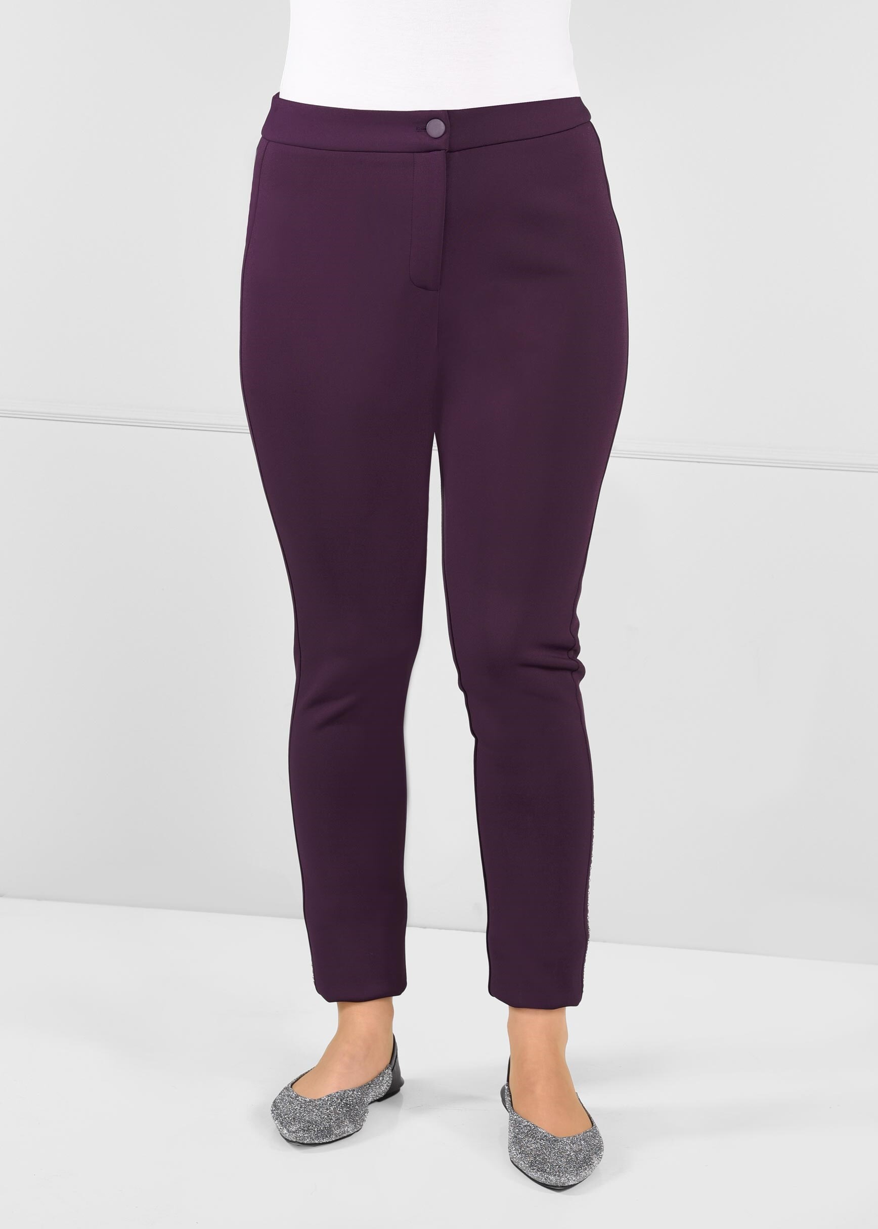 Tesettür giyim MOR YANLARI ZIMBA DETAYLI DÜĞMELİ TAYT PANTOLON  7277 