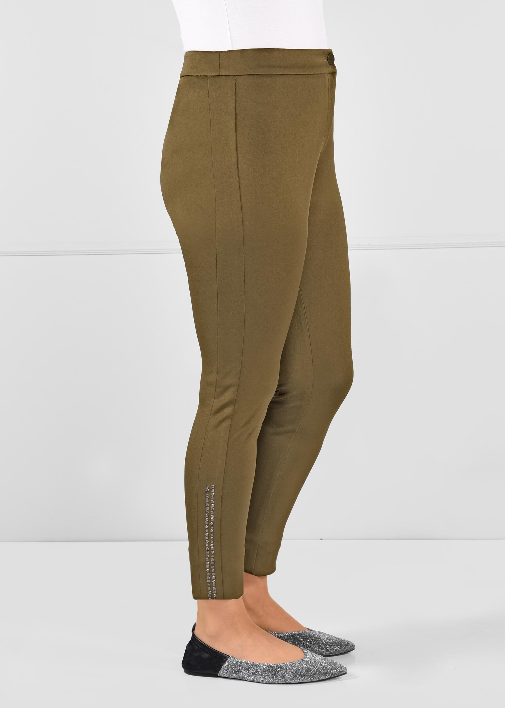 Tesettür giyim YEŞİL YANLARI ZIMBA DETAYLI DÜĞMELİ TAYT PANTOLON  7277 