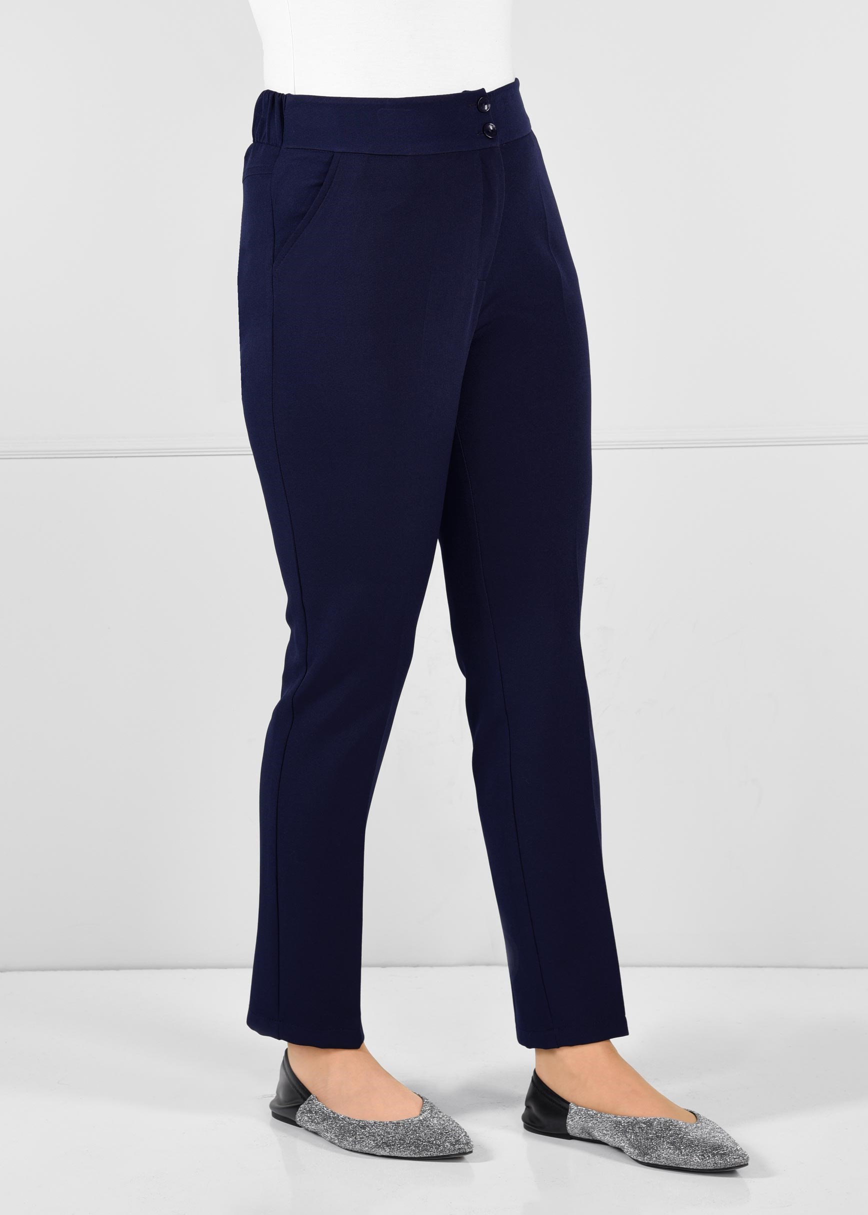 Tesettür giyim LACİVERT BELİ LASTİKLİ DÜĞMELİ KUMAŞ PANTOLON 7280