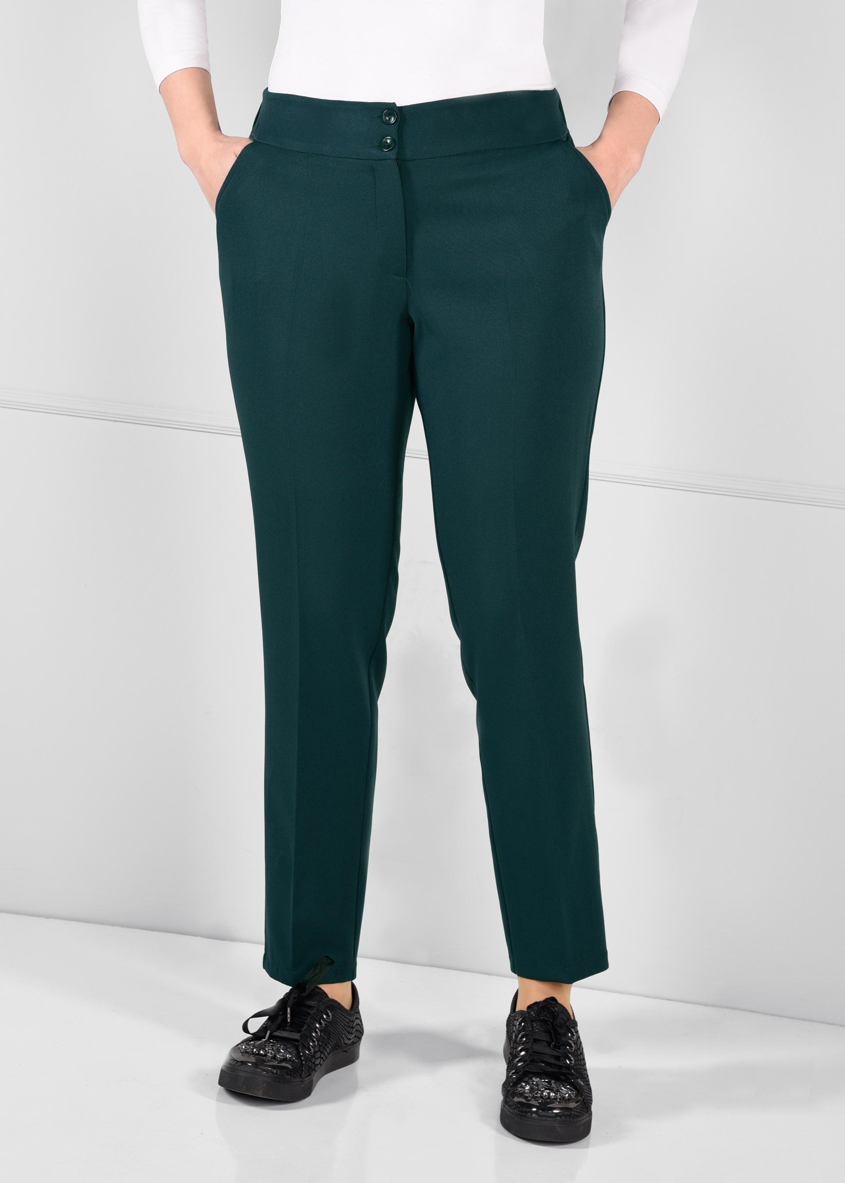 Tesettür giyim YEŞİL BELİ LASTİKLİ DÜĞMELİ KUMAŞ PANTOLON 7280