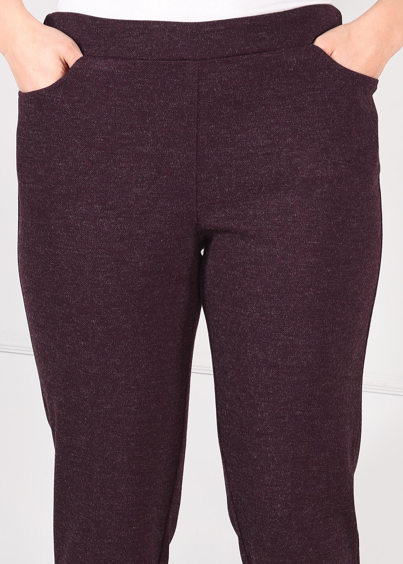 Tesettür giyim BORDO BELİ LASTİKLİ BORU PAÇA PANTOLON 7281 