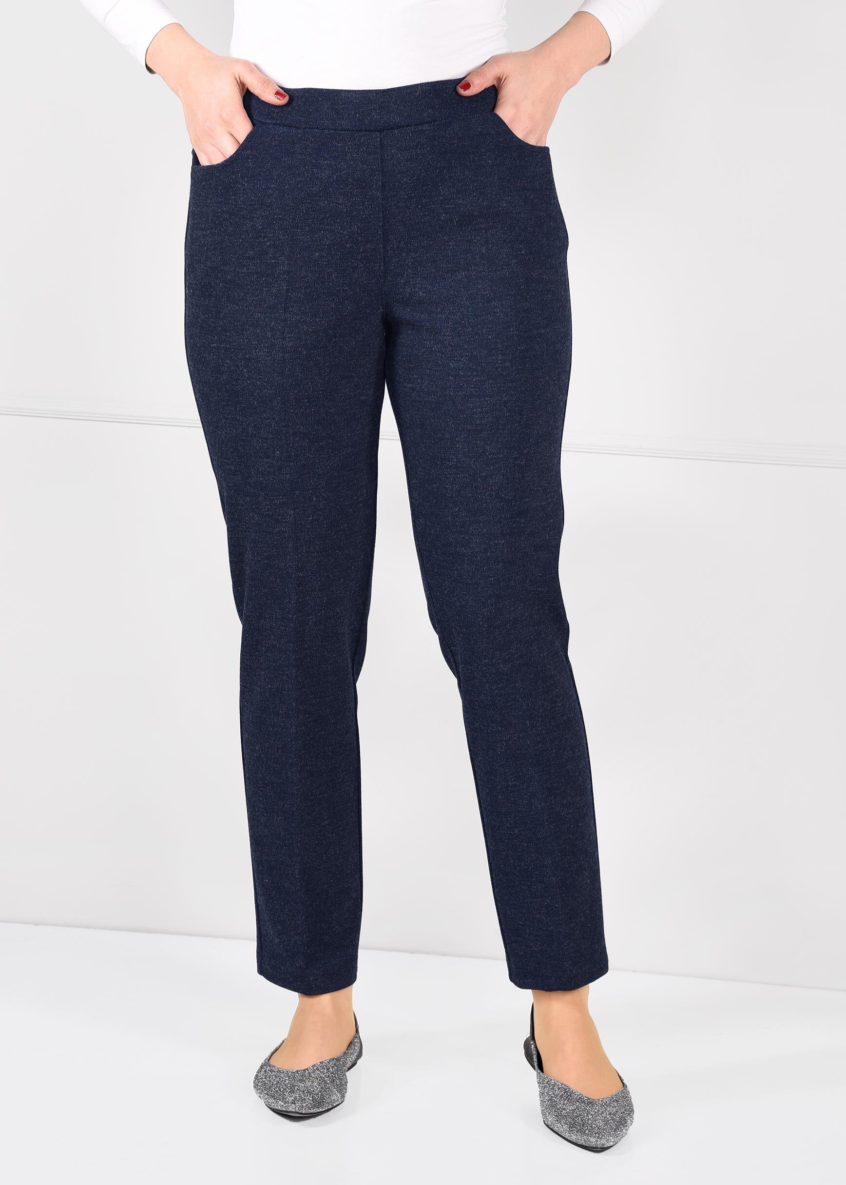 Tesettür giyim LACİVERT BELİ LASTİKLİ BORU PAÇA PANTOLON 7281 