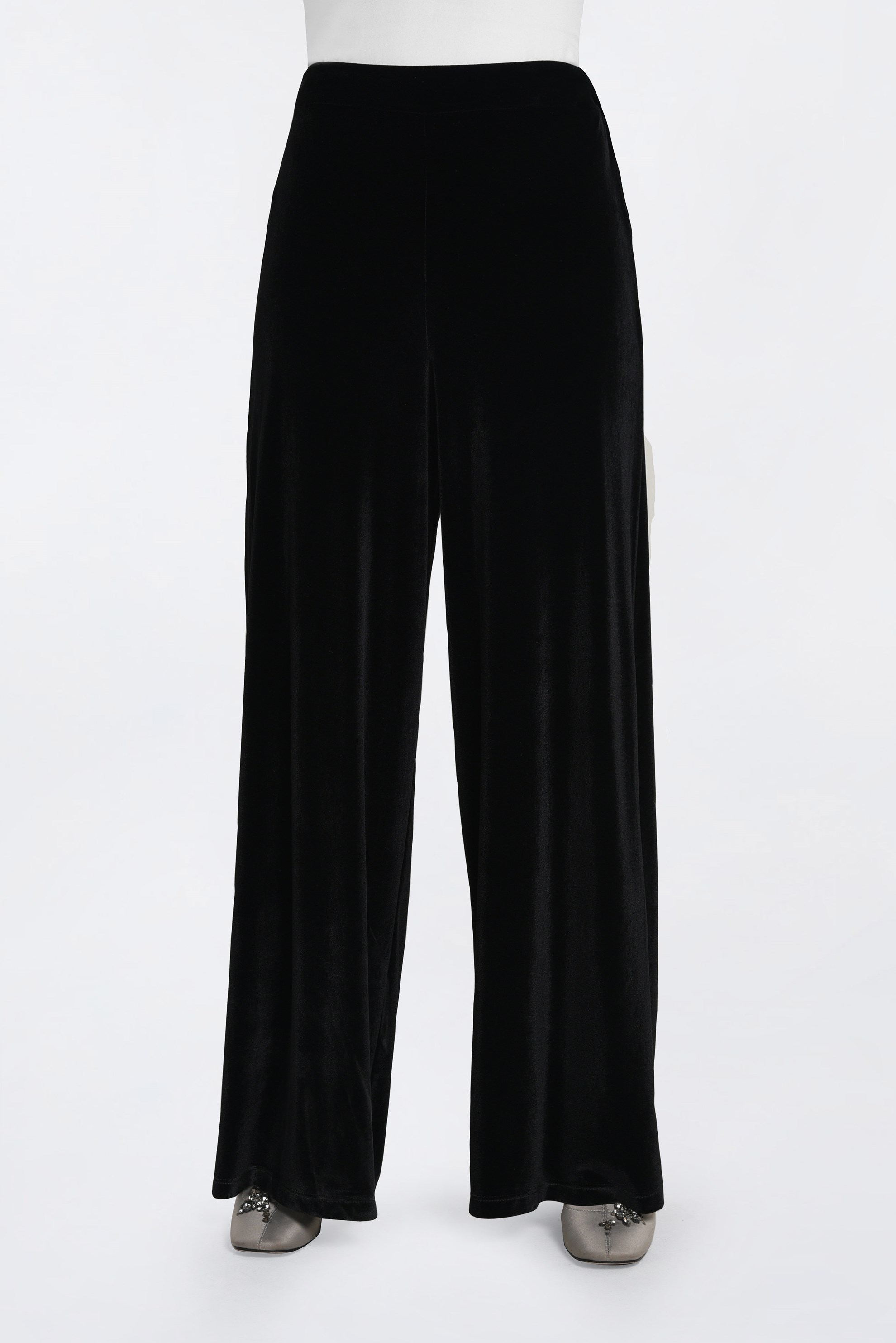 Tesettür giyim SİYAH KADİFE BOL KESİM PANTOLON 7401 