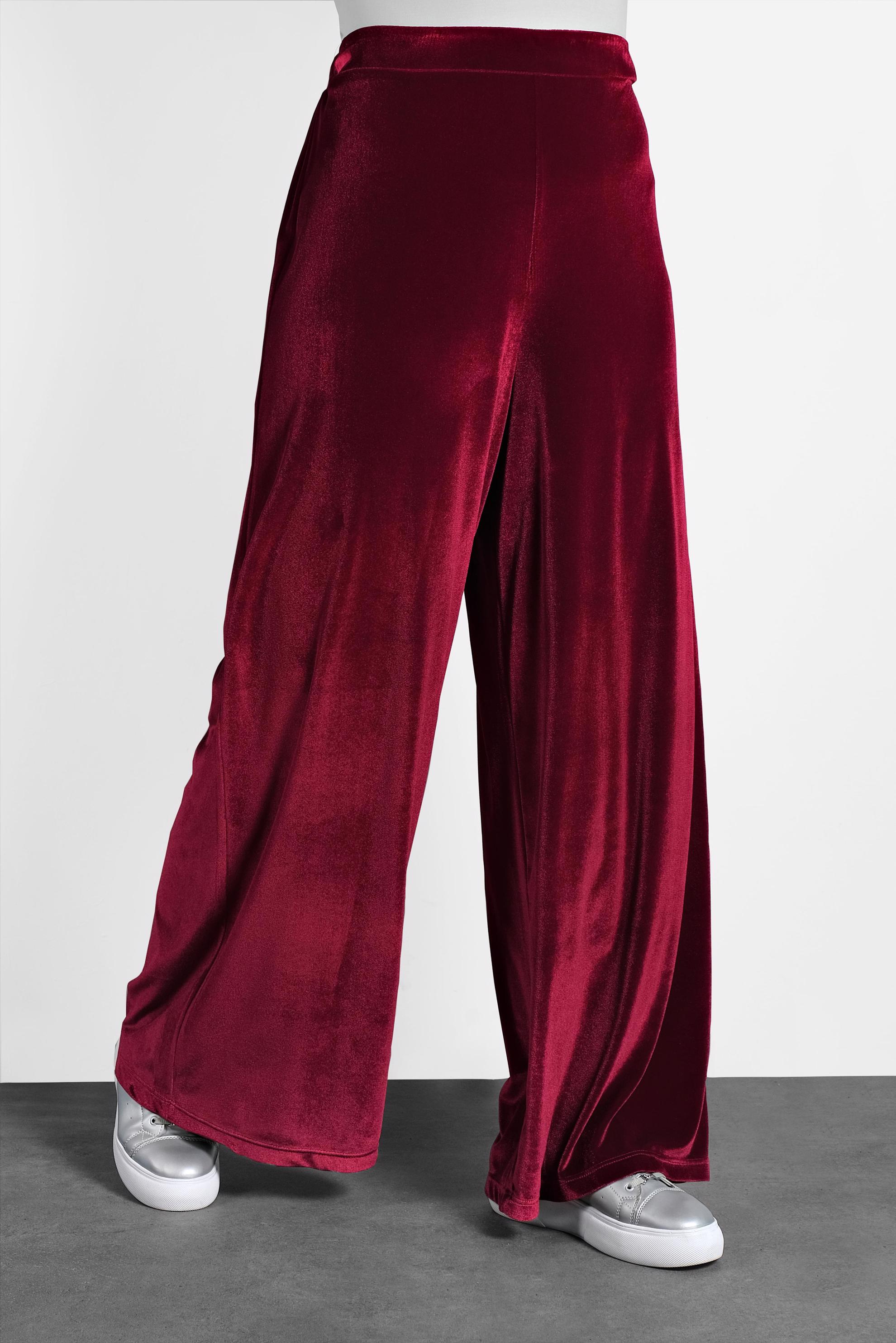 Tesettür giyim BORDO KADİFE BOL KESİM PANTOLON 7401 