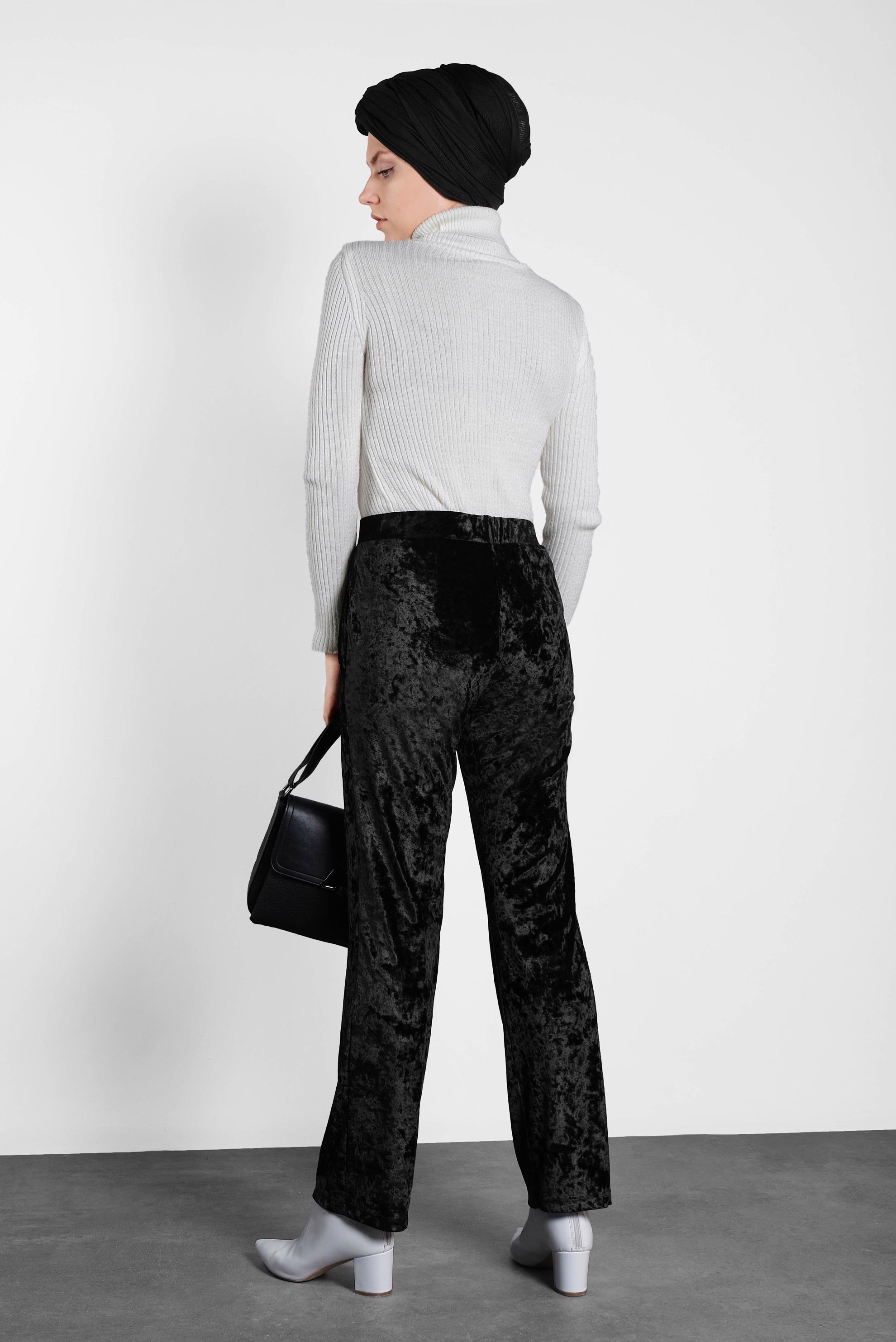 Tesettür giyim SİYAH BELİ LASTİKLİ KADİFE PANTOLON 7402 