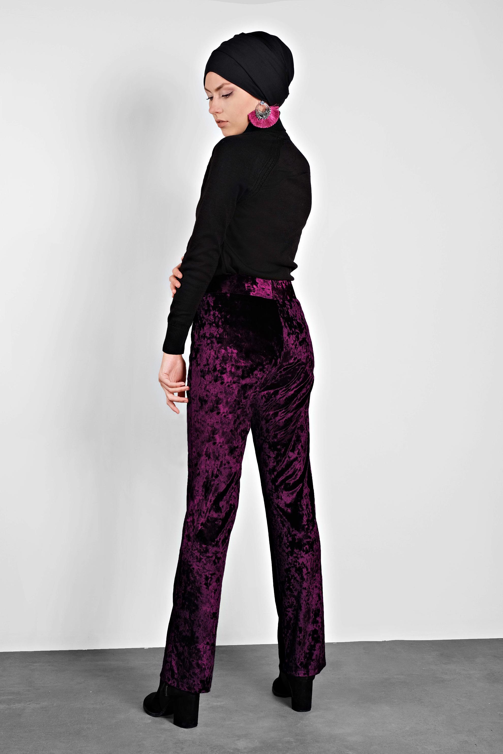 Tesettür giyim MÜRDÜM BELİ LASTİKLİ KADİFE PANTOLON 7402 