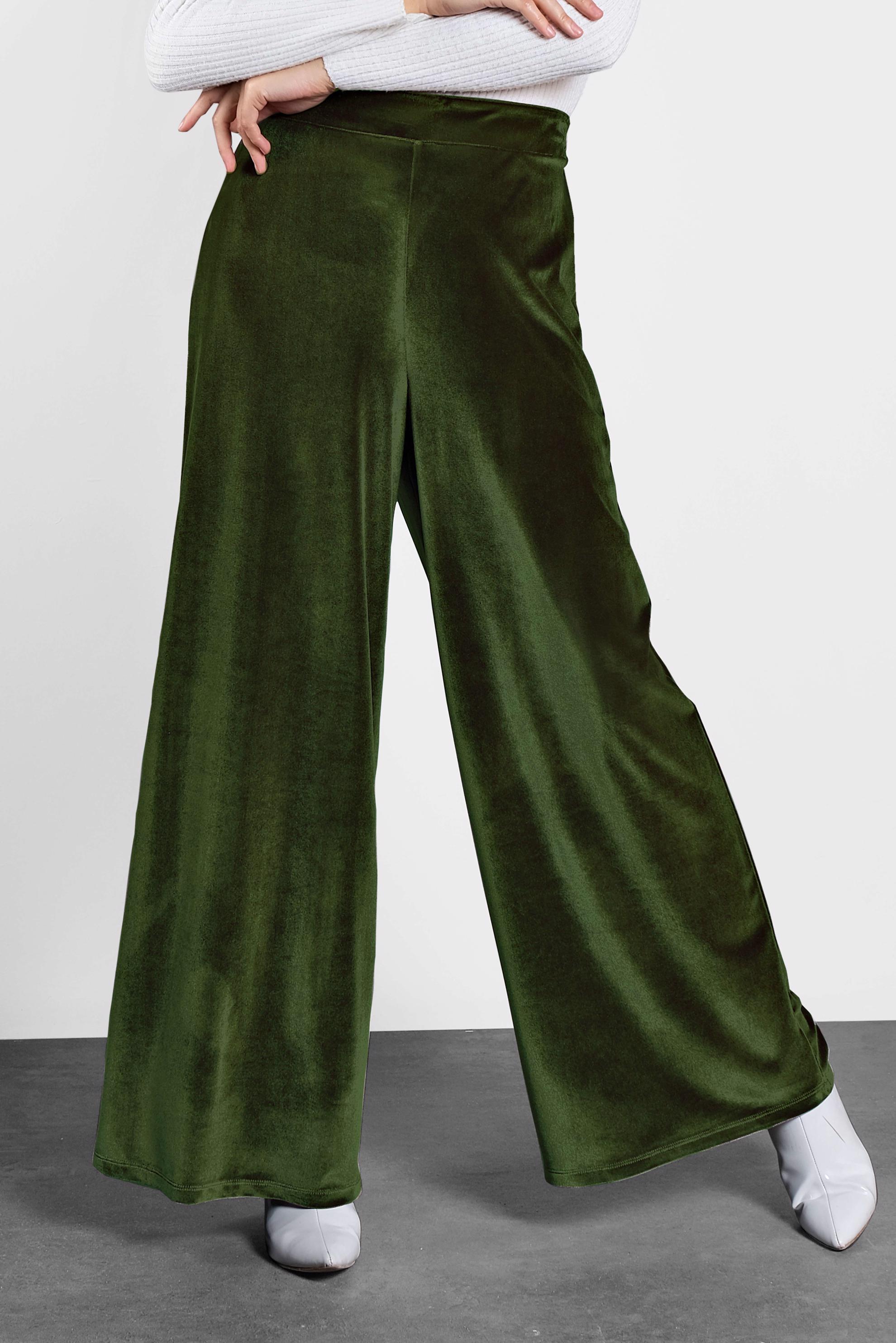 Tesettür giyim HAKİ BELİ LASTİKLİ KADİFE PANTOLON 7404 