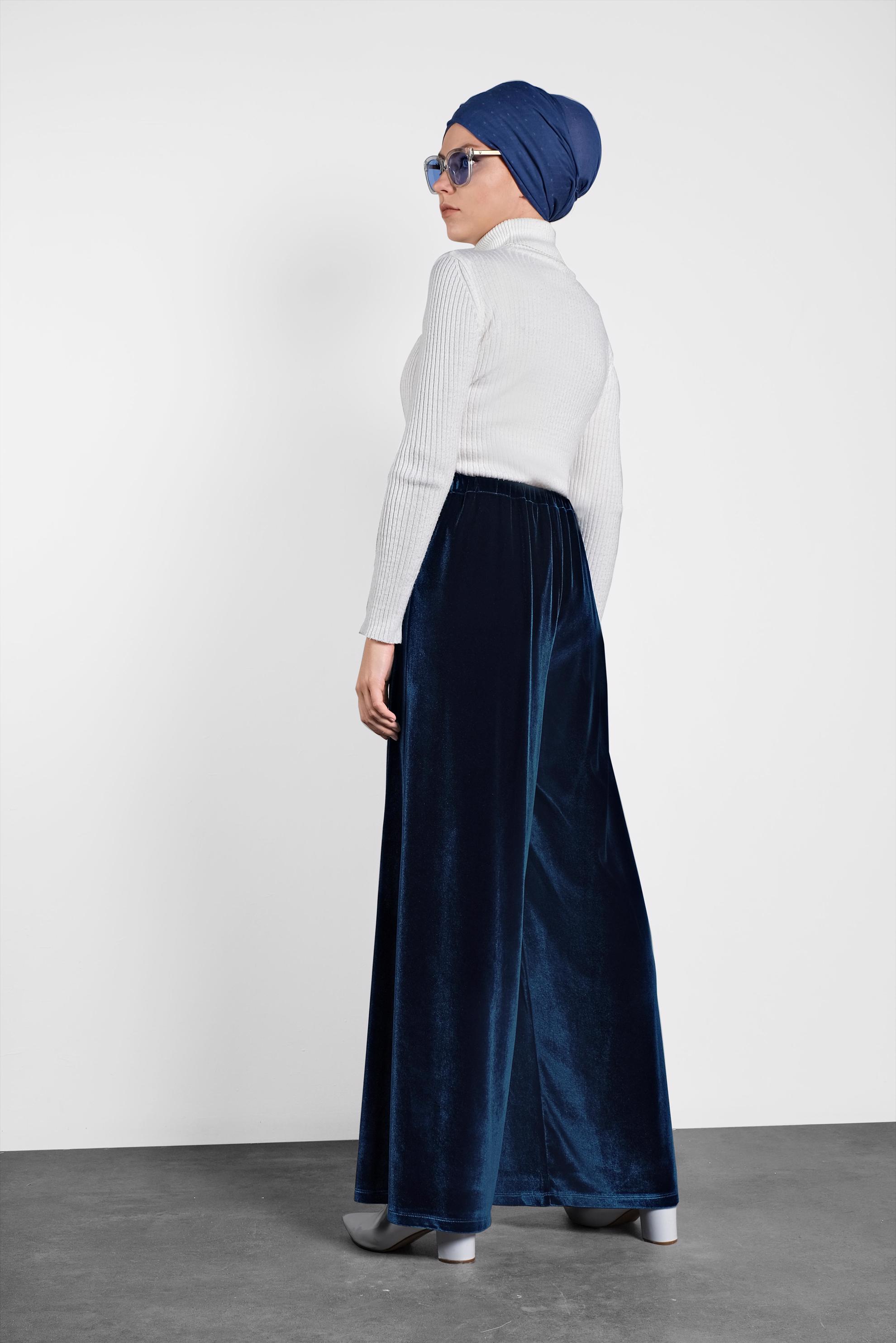 Tesettür giyim LACİVERT BELİ LASTİKLİ KADİFE PANTOLON 7404 